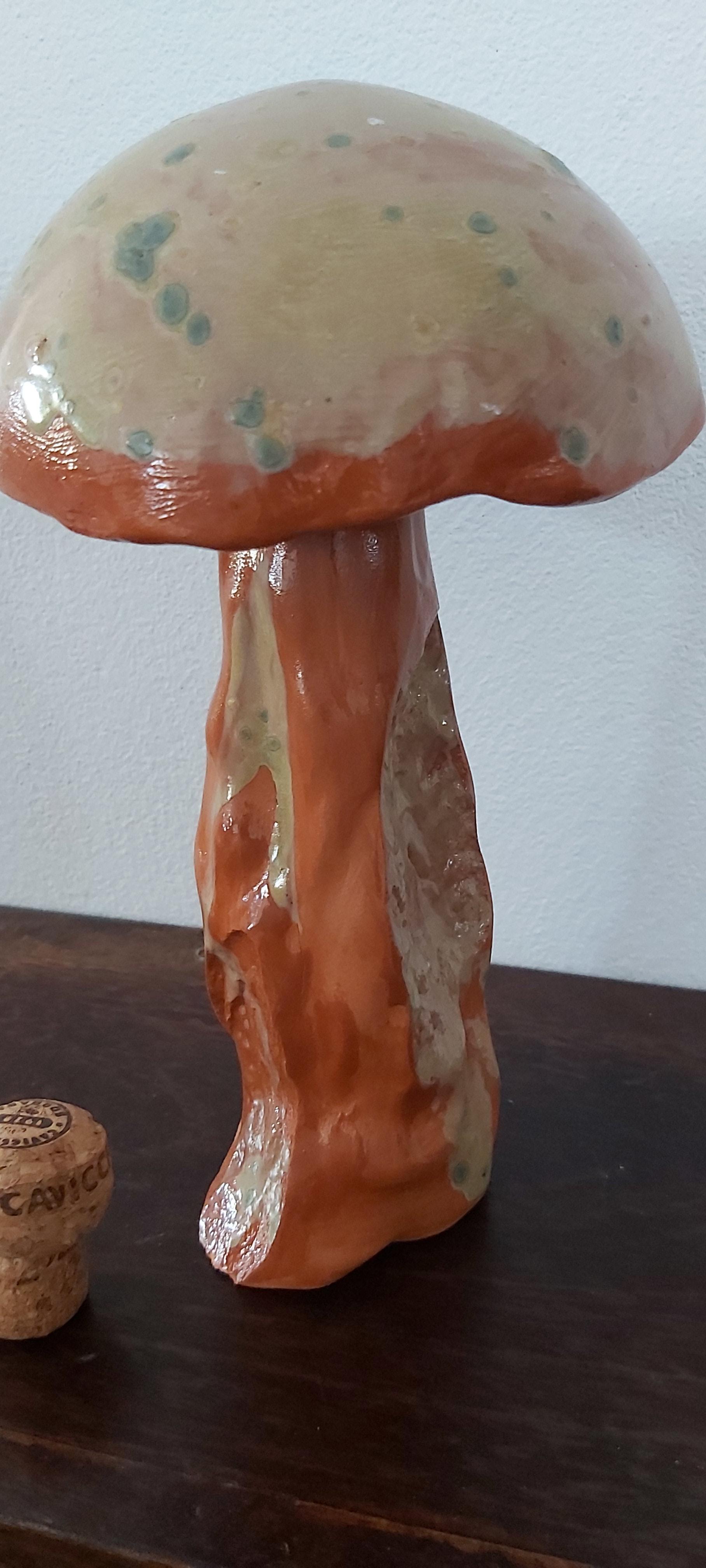 Large terracotta mushroom with crystal glaze