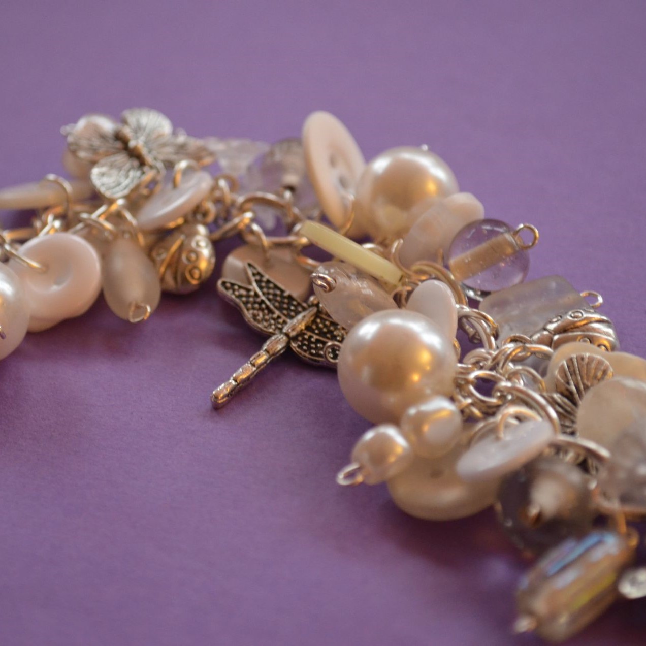 Button, Bead & Insects Charm Bracelet