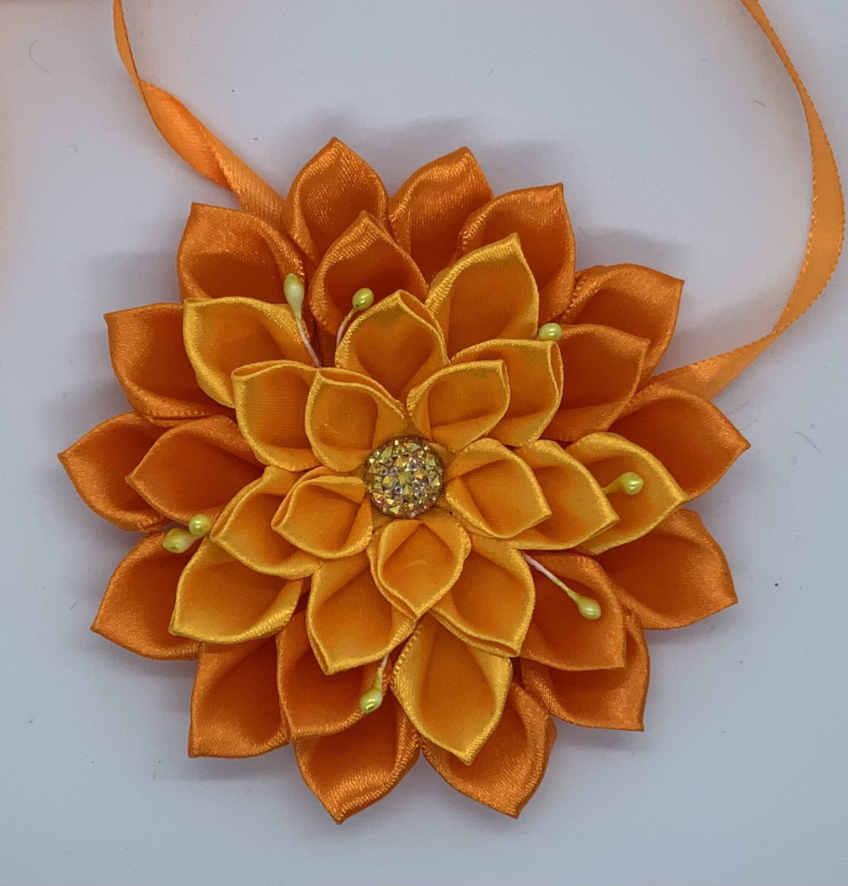 Satin Kanzashi style decorative dog collars (10cm flower)