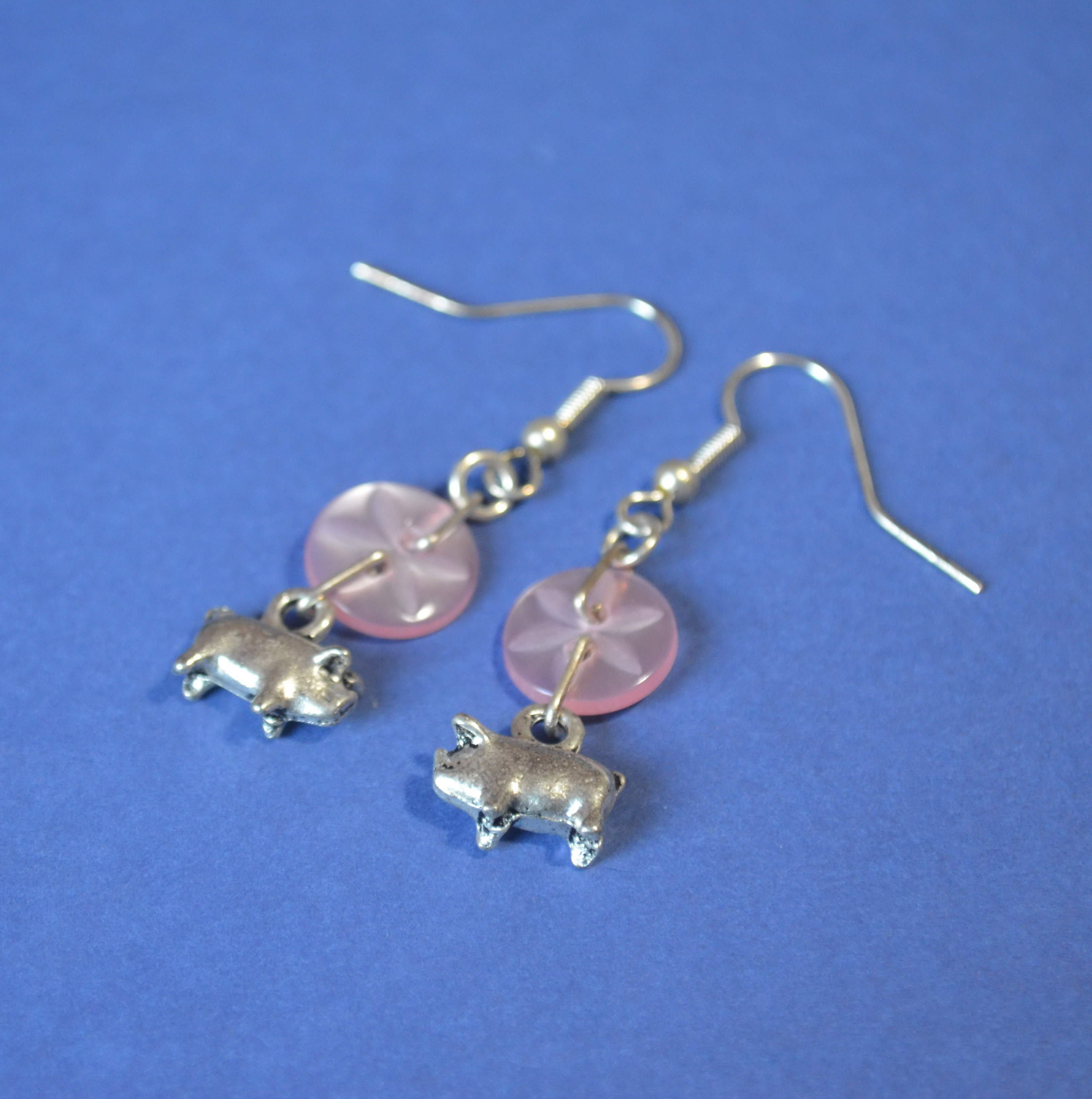 Pig One Button Charm Earrings