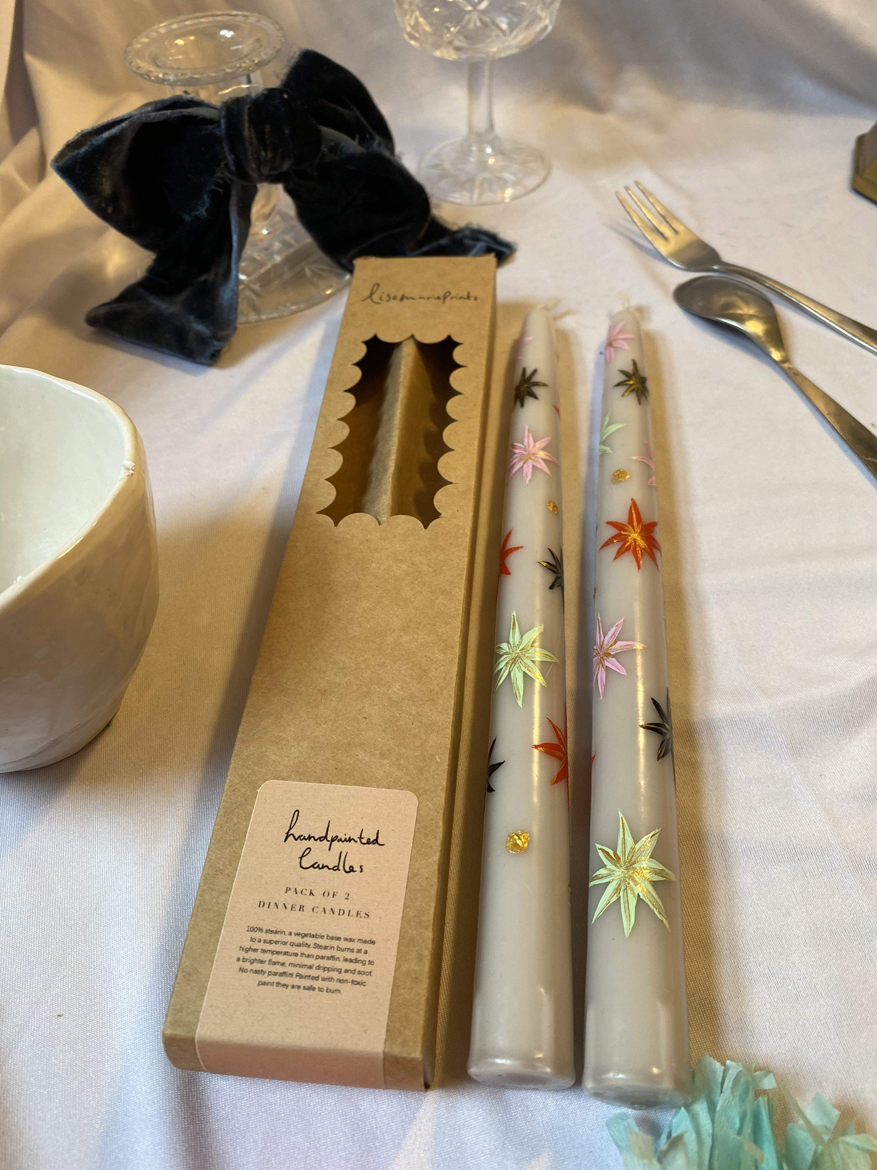 Hand painted stearin tapered candles- Gold Star