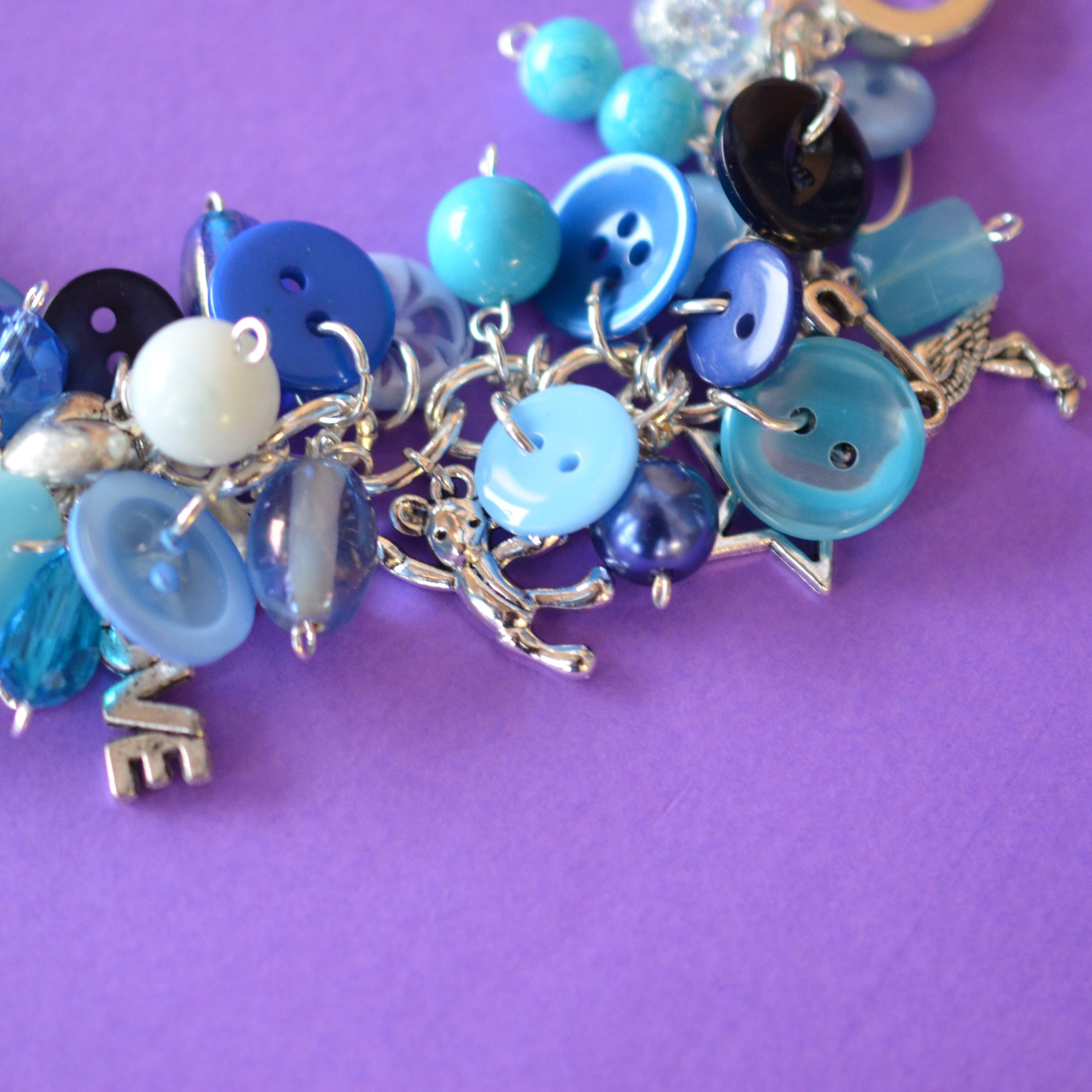 New Baby Baby Shower Button & Bead Charm Bracelet