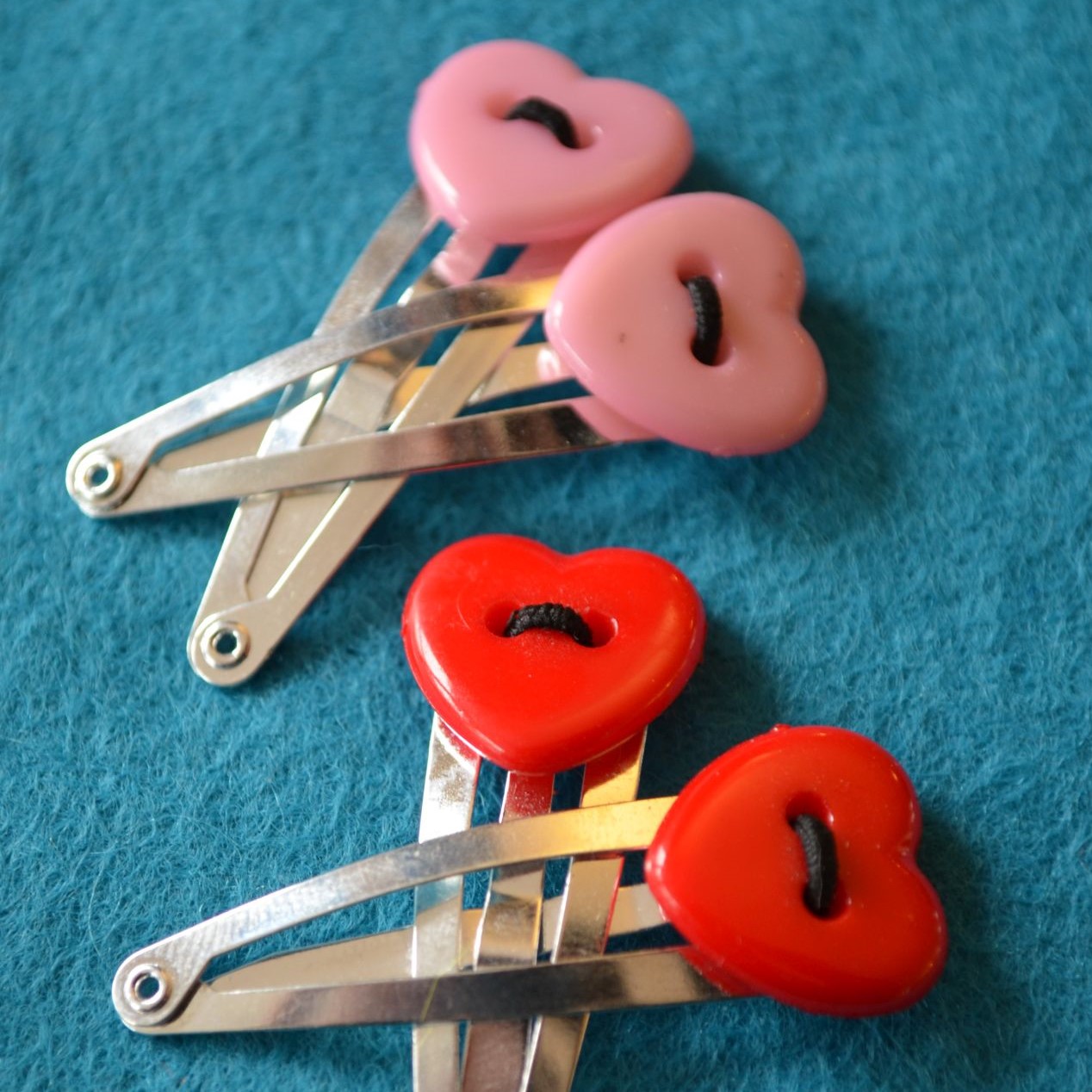 Coloured Heart Pair Button Hair Clips