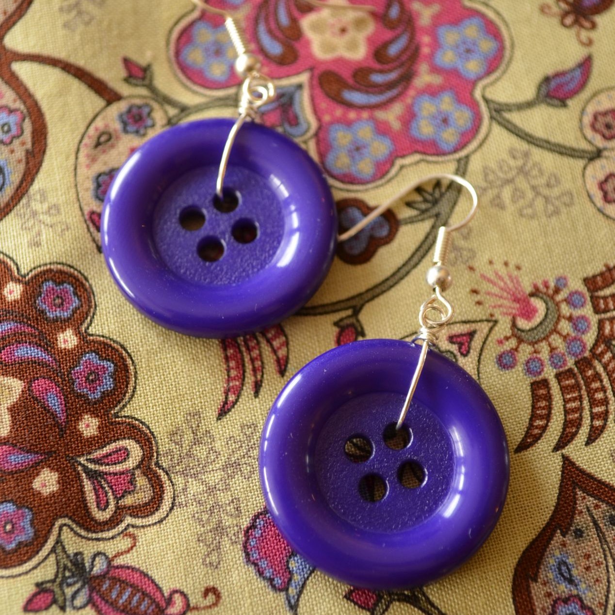 Purple Single Button Earrings