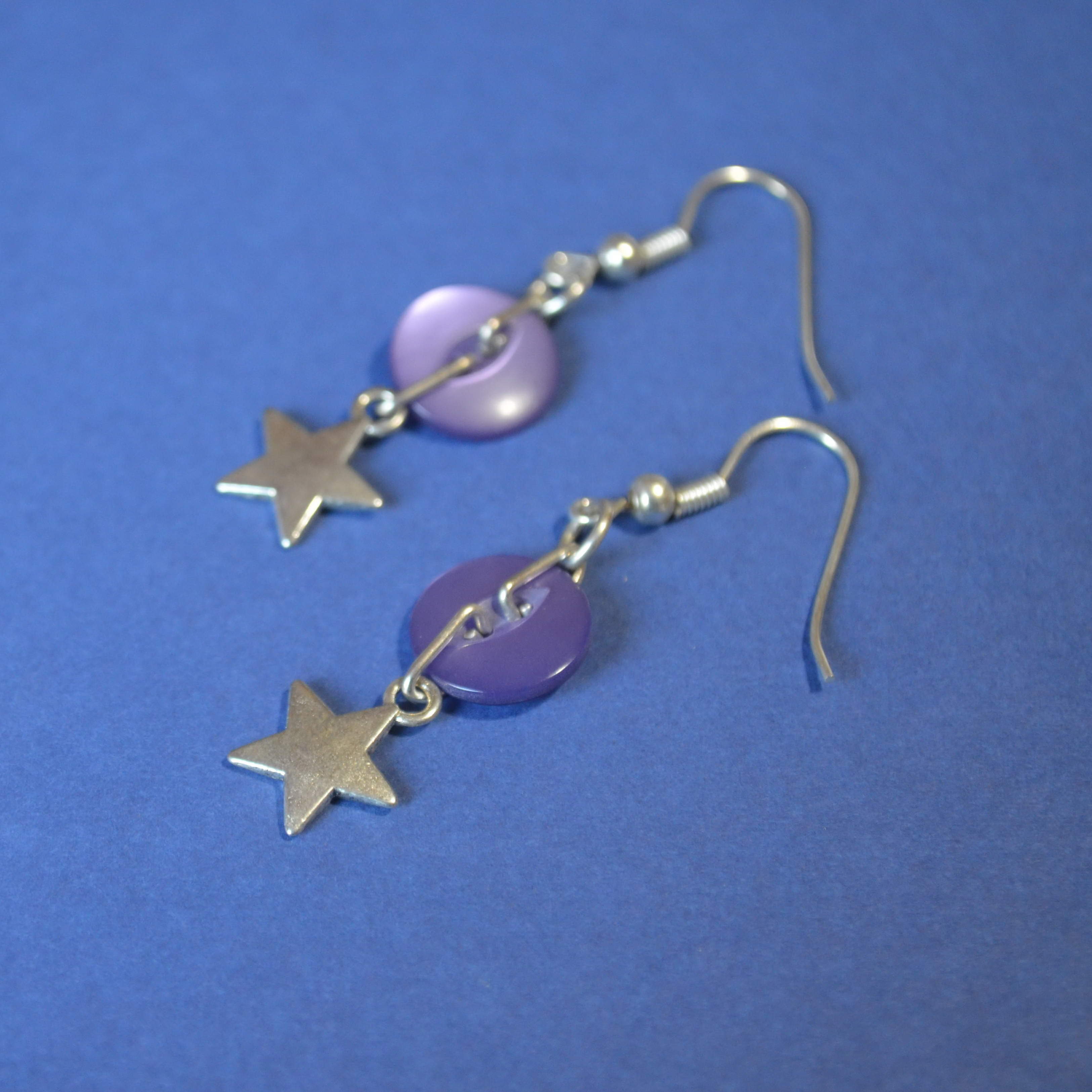 Star One Button Charm Earrings