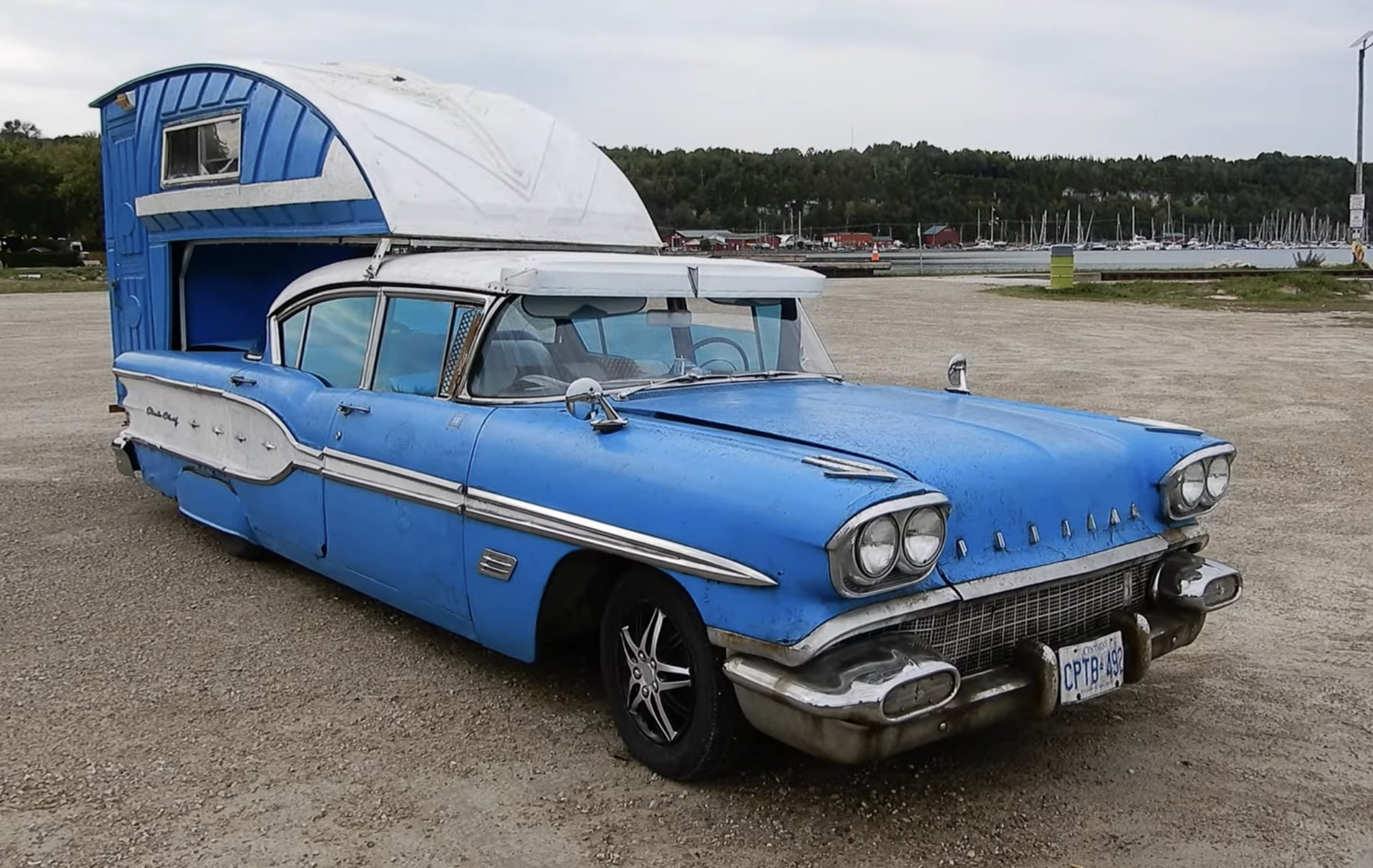 1958 Pontiac With Rare Hitchhiker Camper Looks Like a Porta-Potty on Wheels