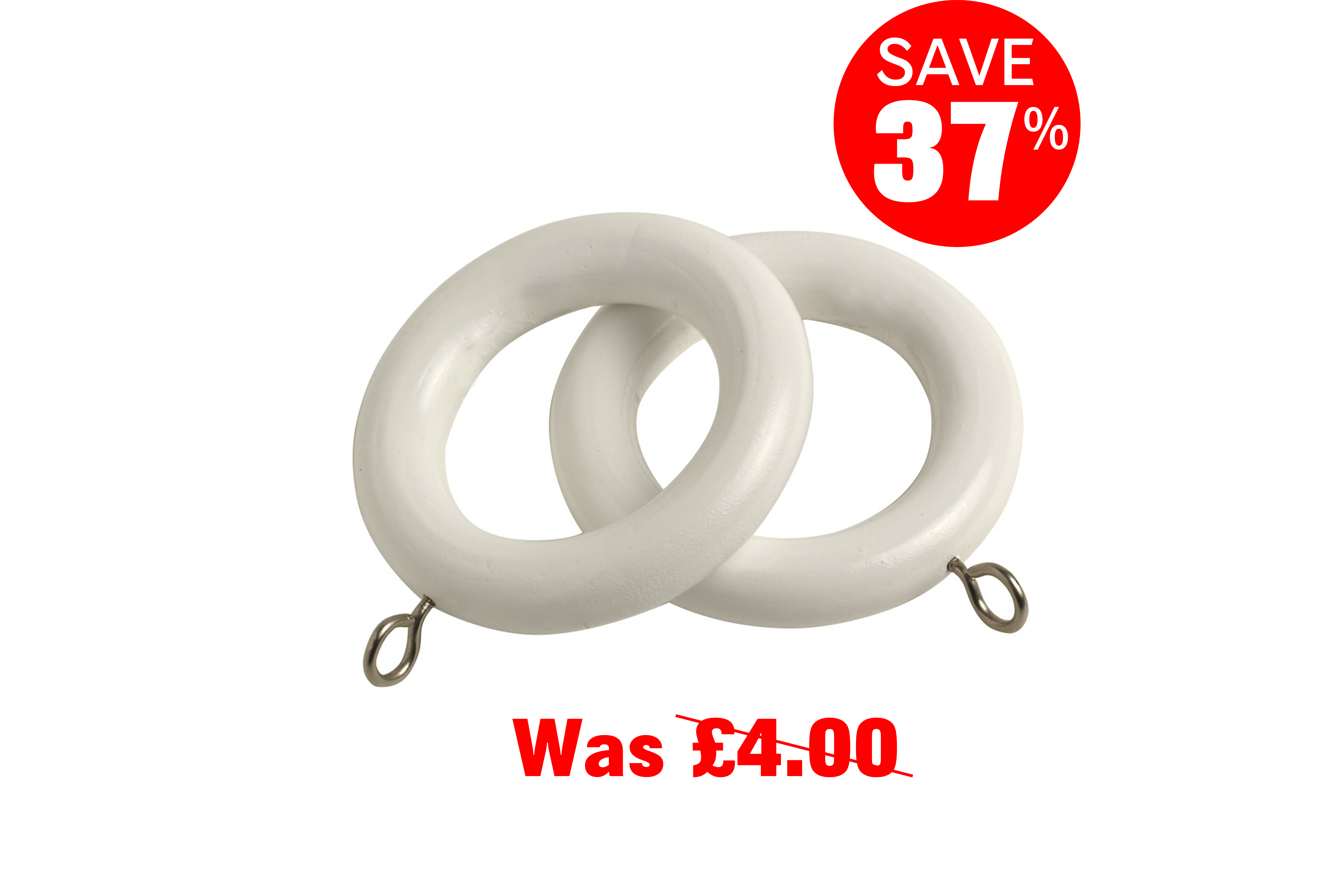 County 28mm Wooden Curtain Rings White - 4 Pack