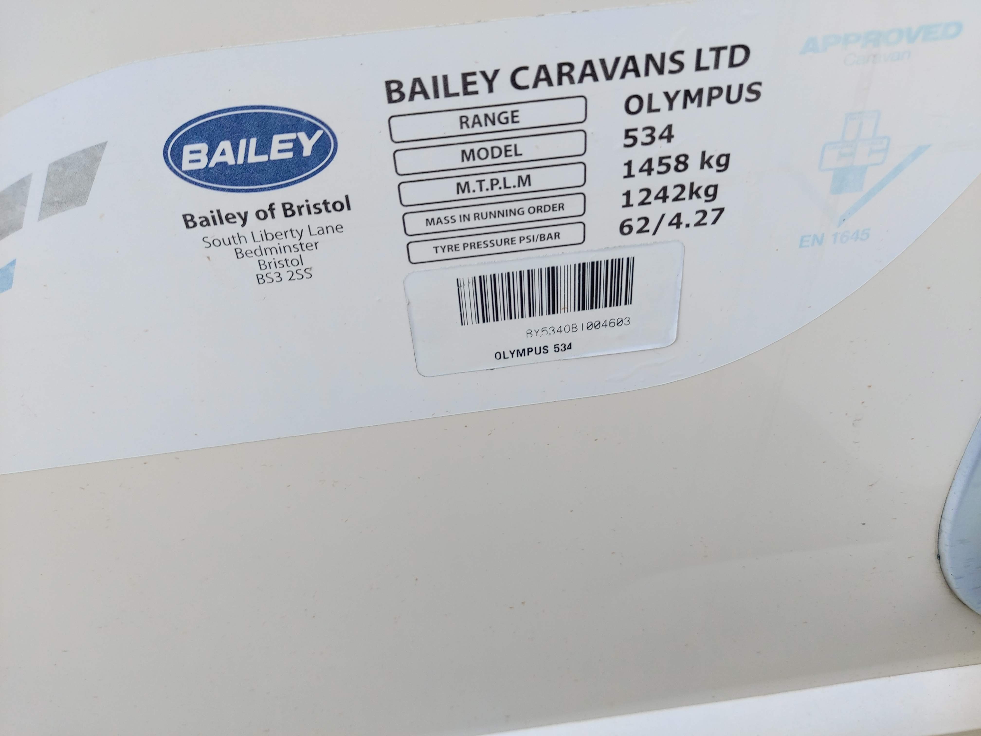 2011 Bailey Olympus 534 4 Berth Fixed Bed End Washroom Caravan Motor Mover