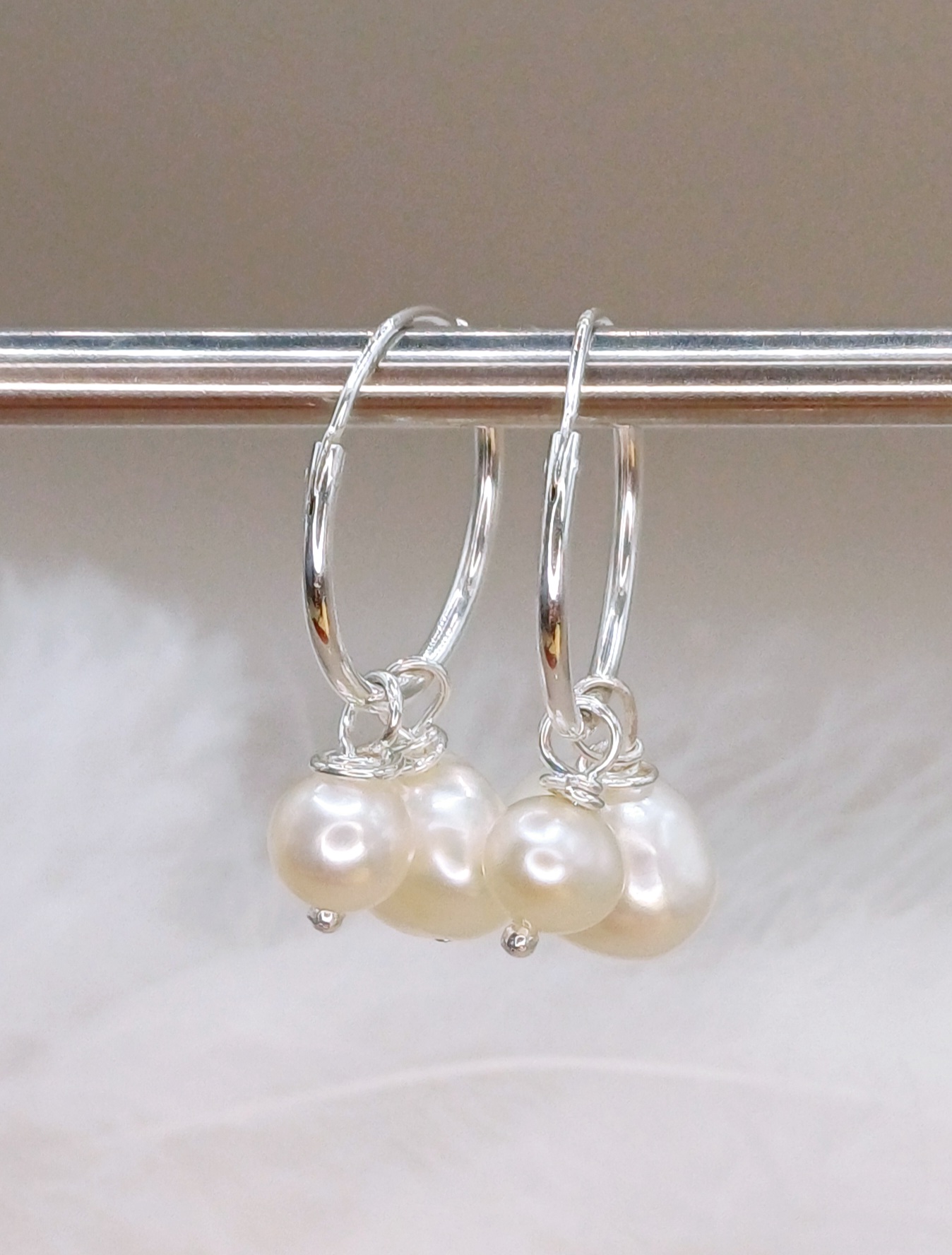 EARRINGS - Sterling Silver Pearl Hoop Earrings