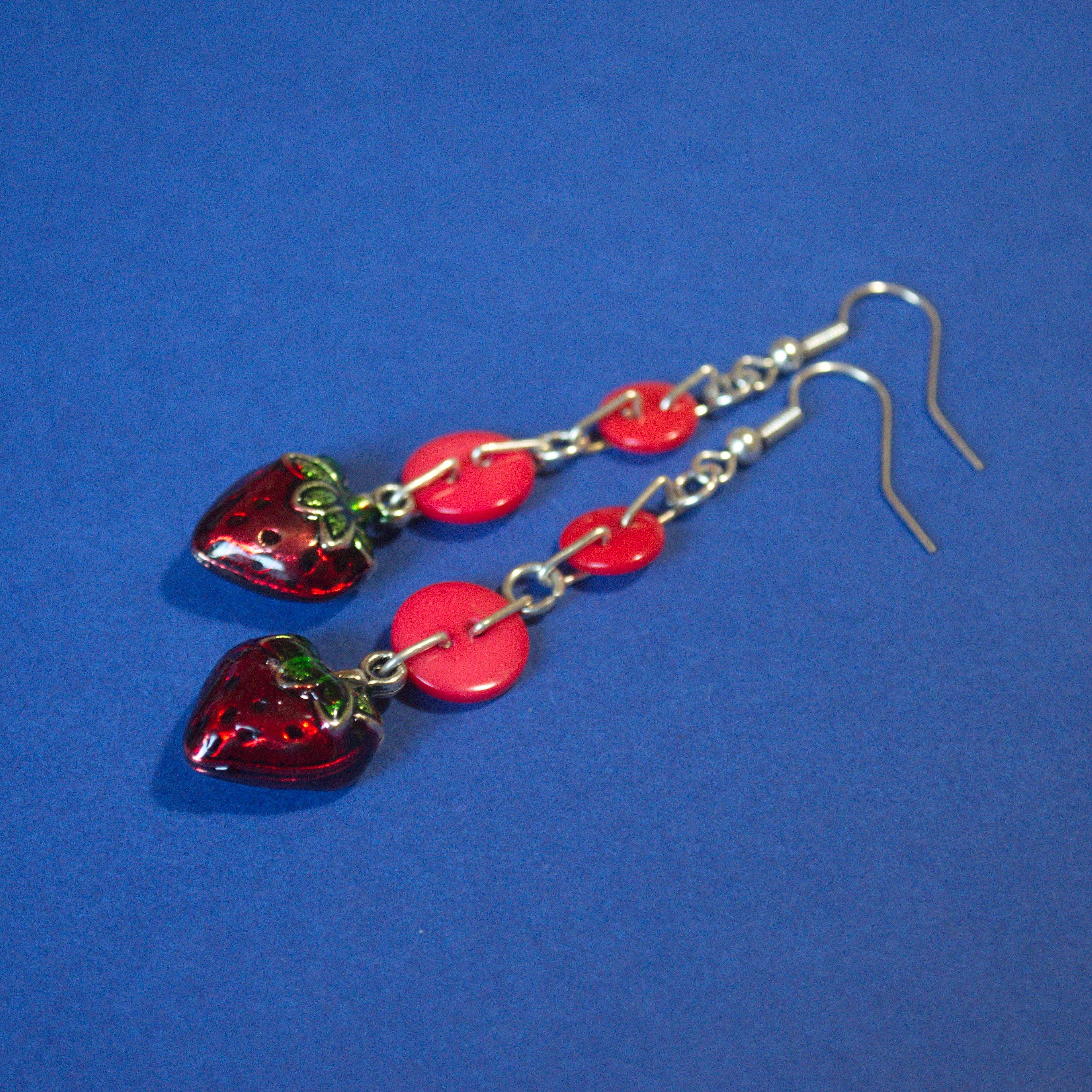 Strawberry Two Button Charm Earrings