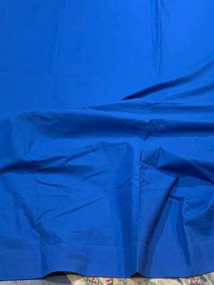 Very Long Blue Linen Pencil Pleat Curtains W130 D350