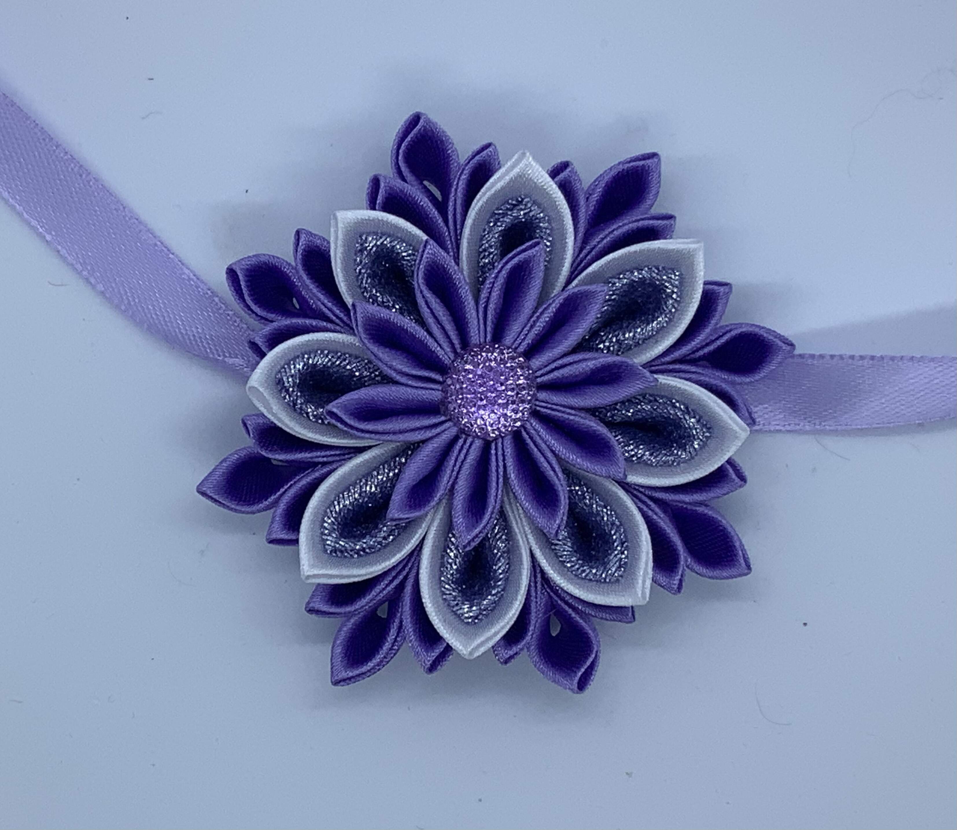 Satin Kanzashi decorative dog collar (6-7cm flower)