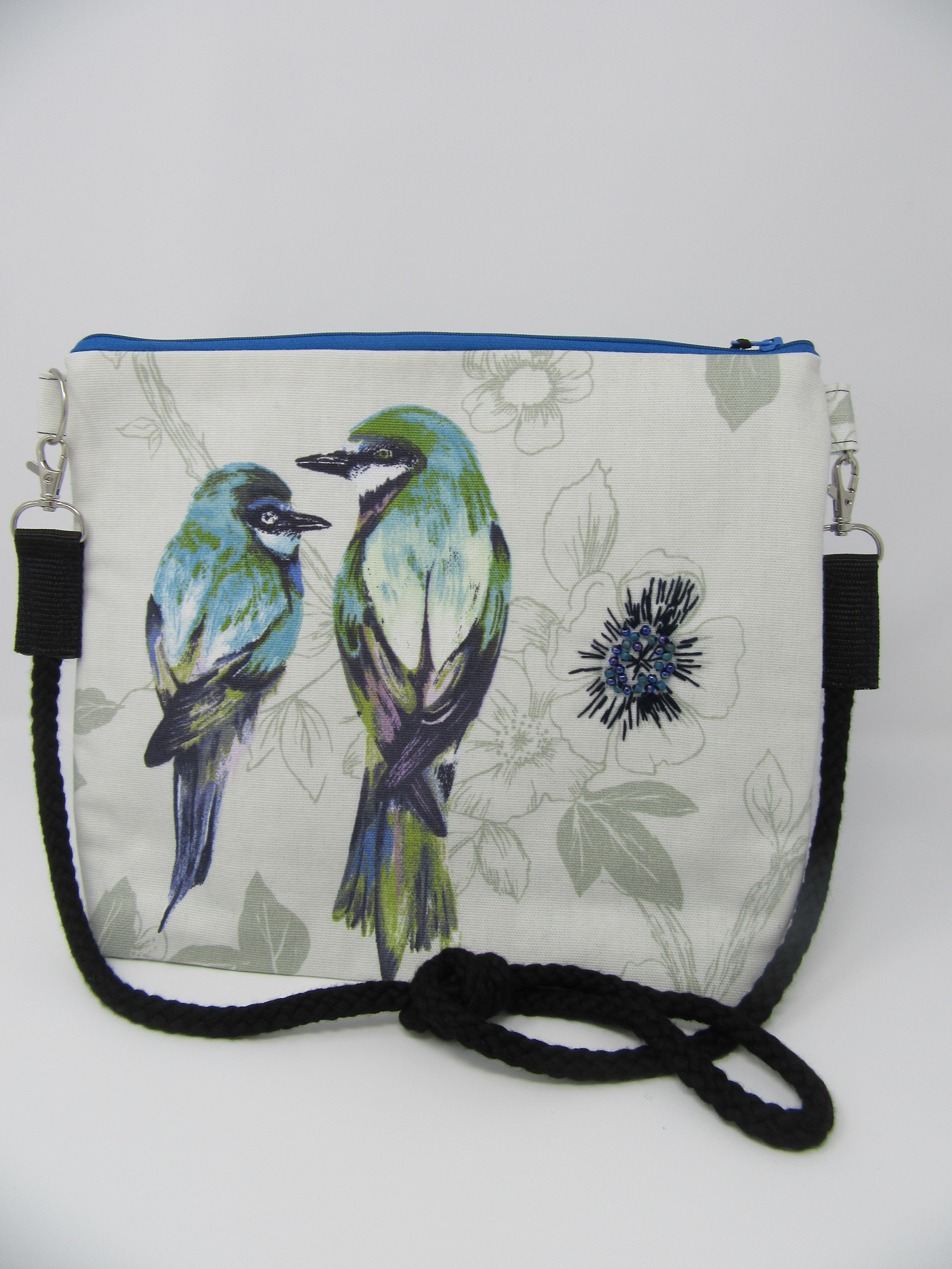 Blue bird beaded bag