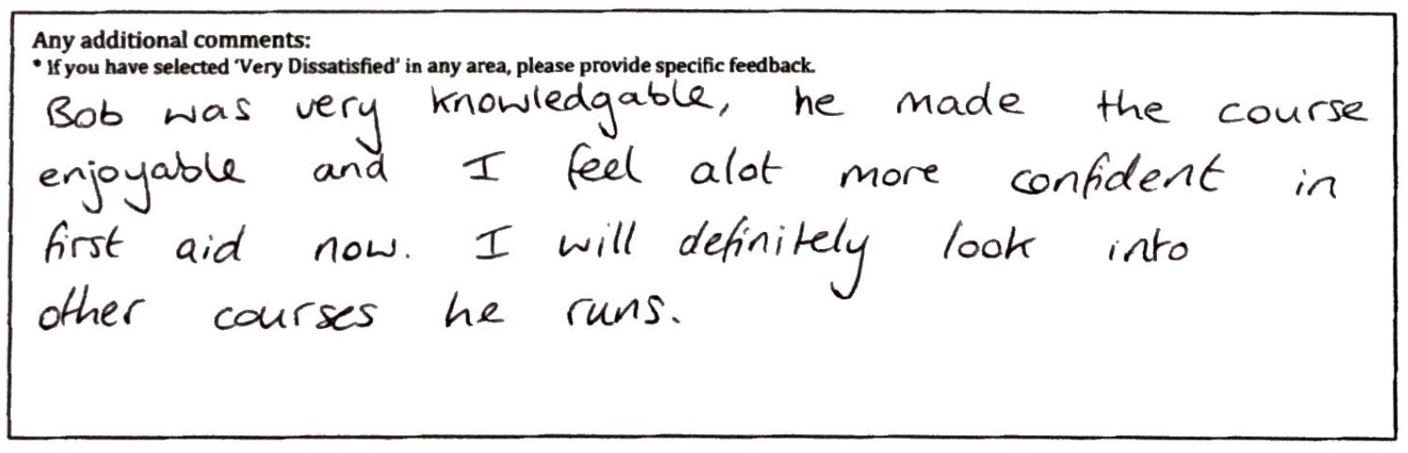 Feedback from previous First Aid courses