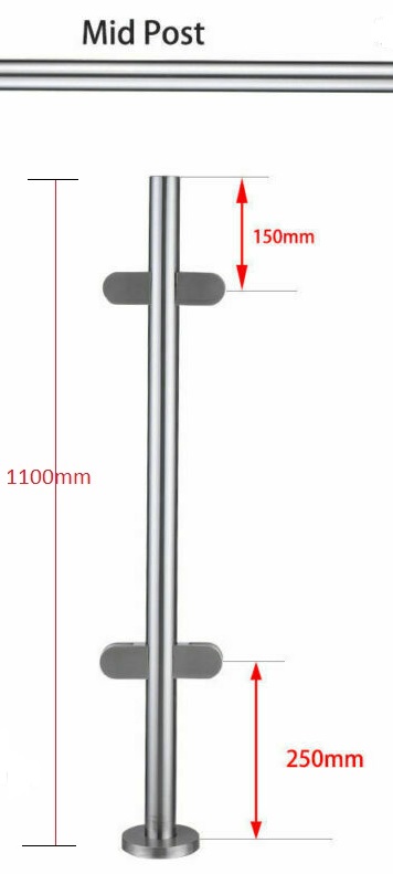 Middle Post in 316 Grade Brushed Stainless Steel