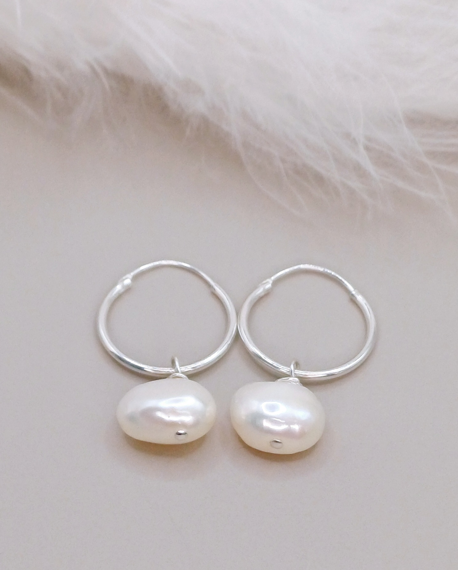 EARRINGS - Sterling Silver Pearl Hoop Earrings