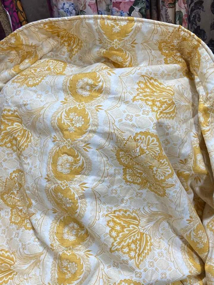 Lovely Yellow/White Linen Pencil Pleat Curtains W173 D240