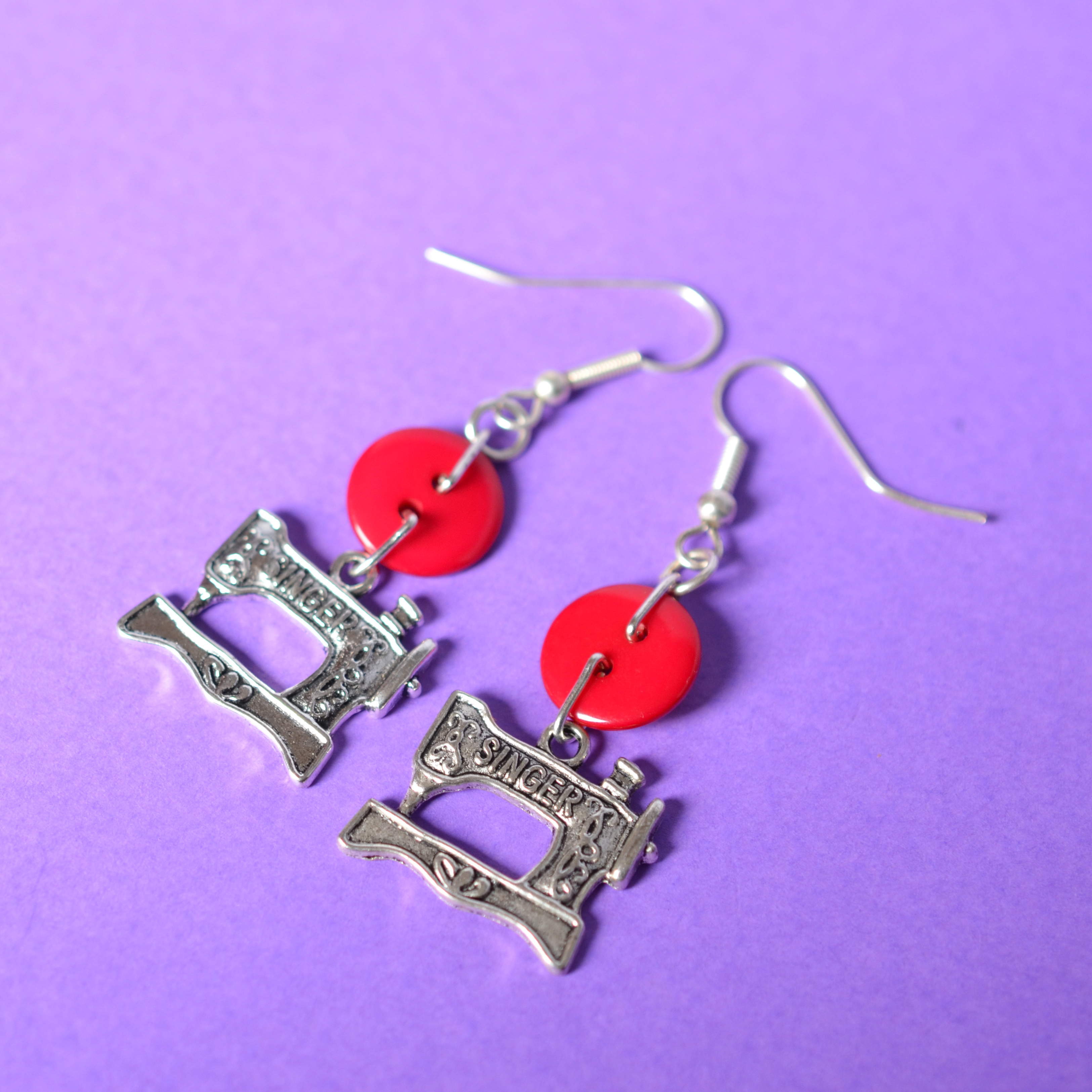 Sewing Machine One Button Charm Earrings
