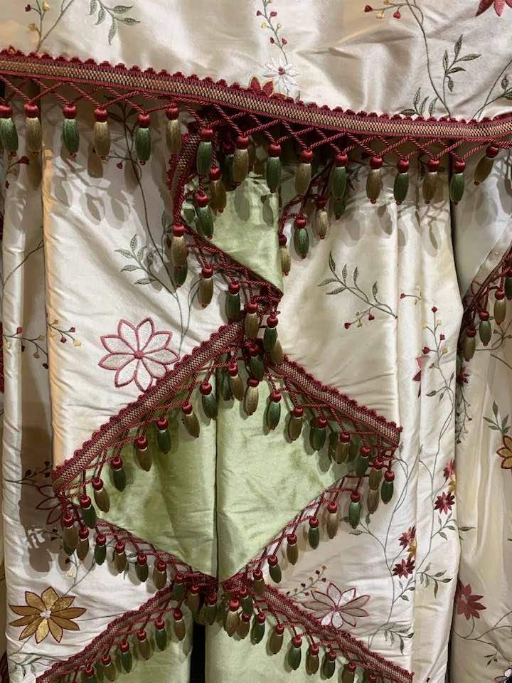 2 Pairs Really Beautiful Cream Silk Embroidered Curtains