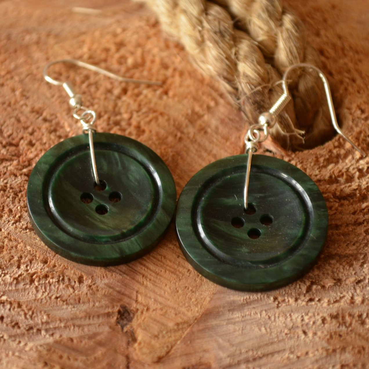 Green Single Button Earrings