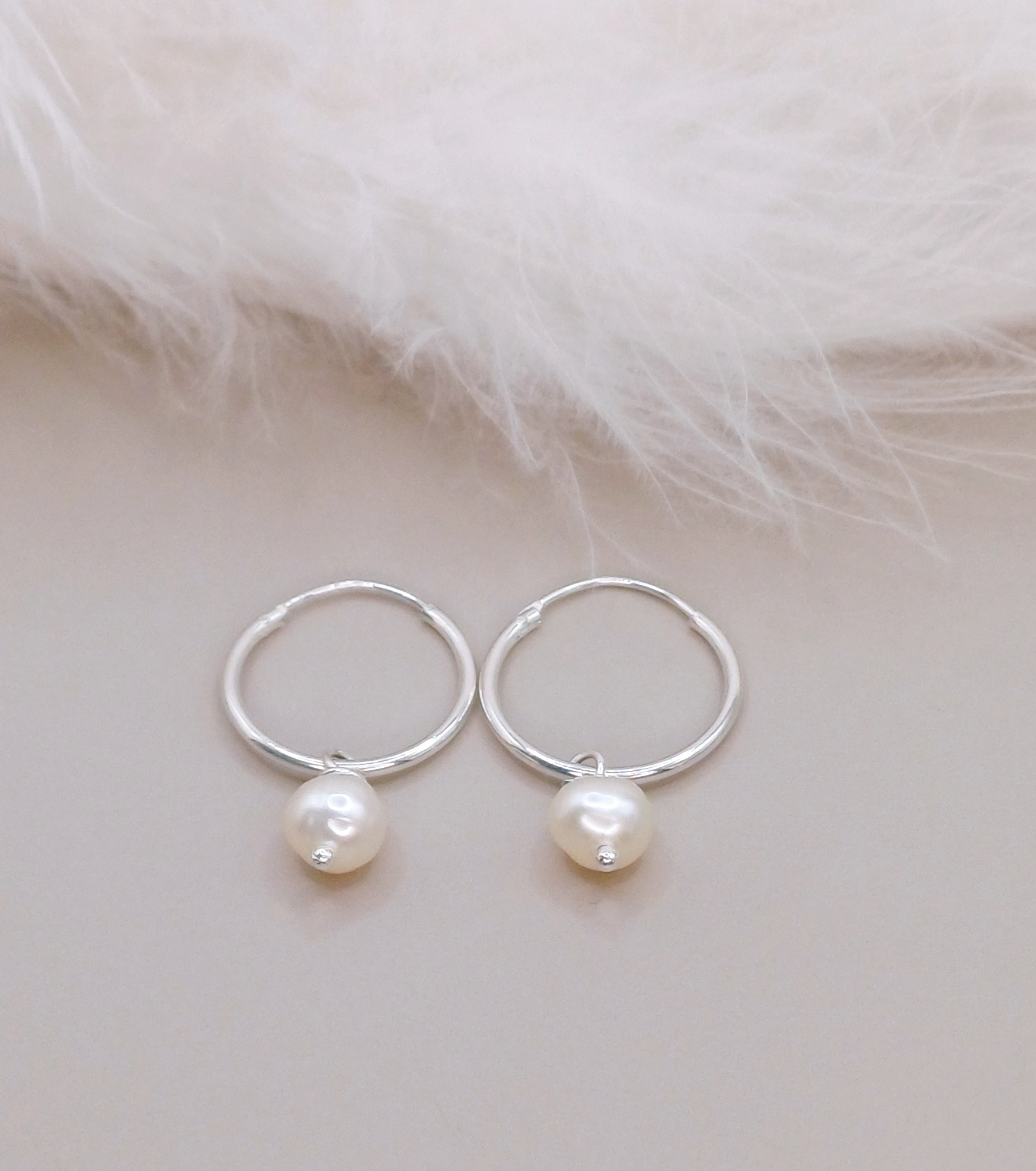 EARRINGS - Sterling Silver Pearl Hoop Earrings