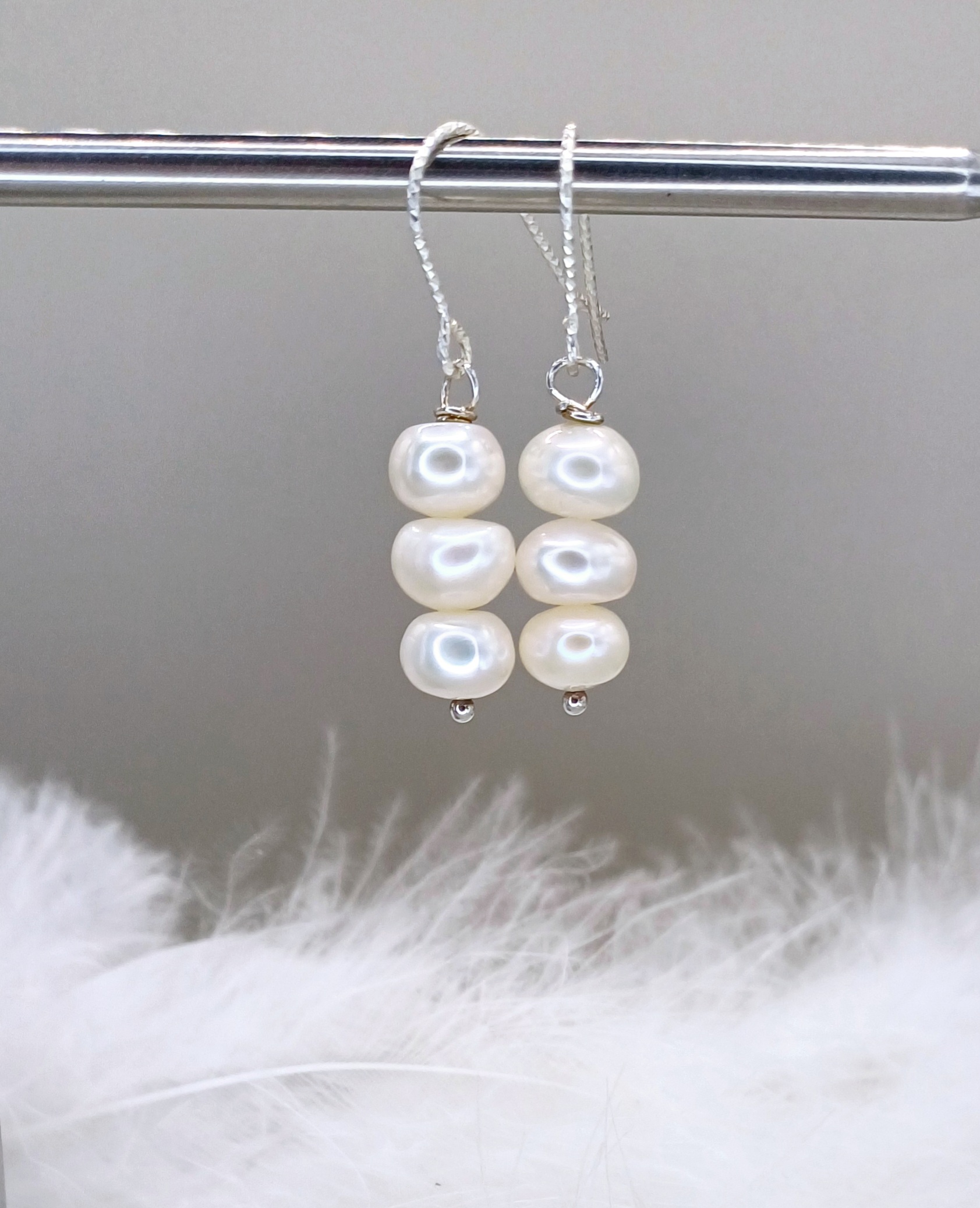 EARRINGS - Sterling Silver Button Pearl Earrings