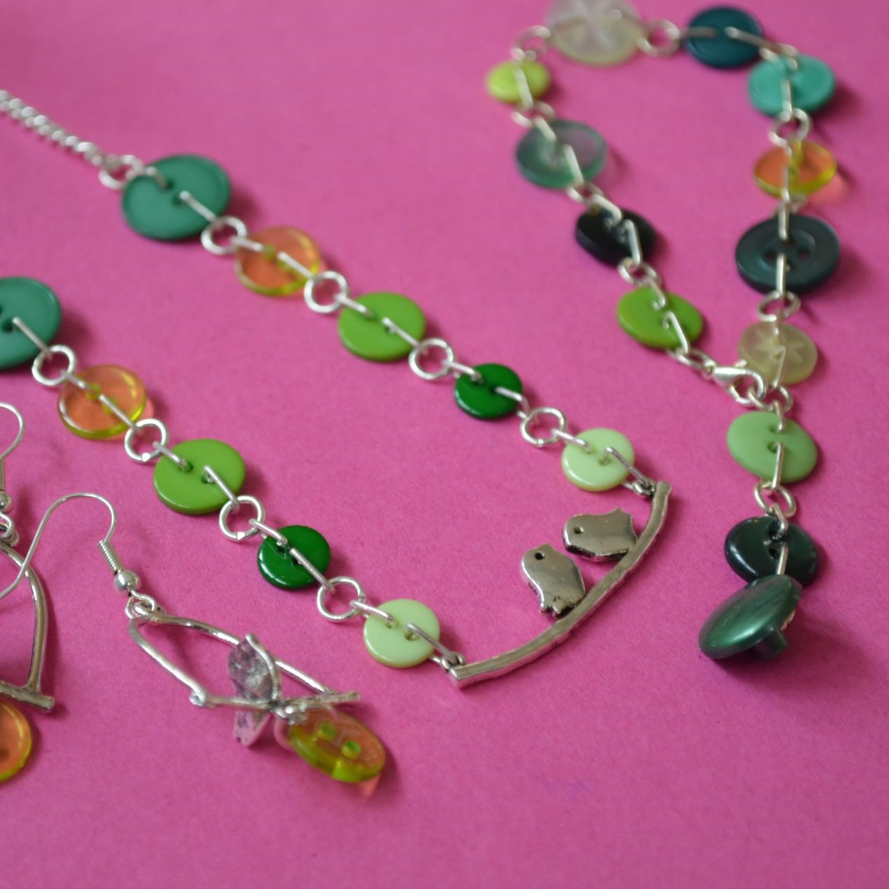 Green Bird on a Wire Necklace