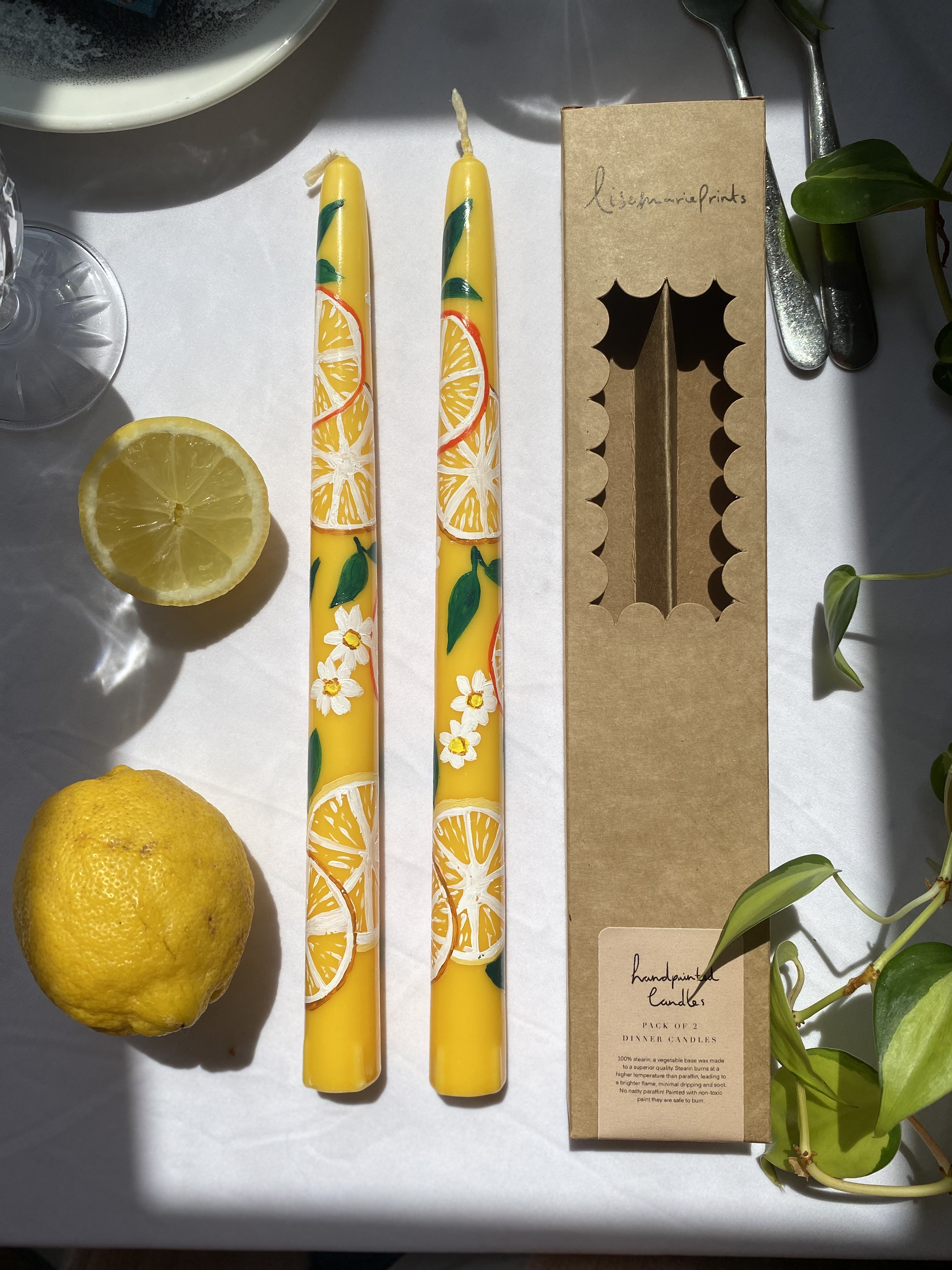 Hand painted stearin candles in Sicily Lemon