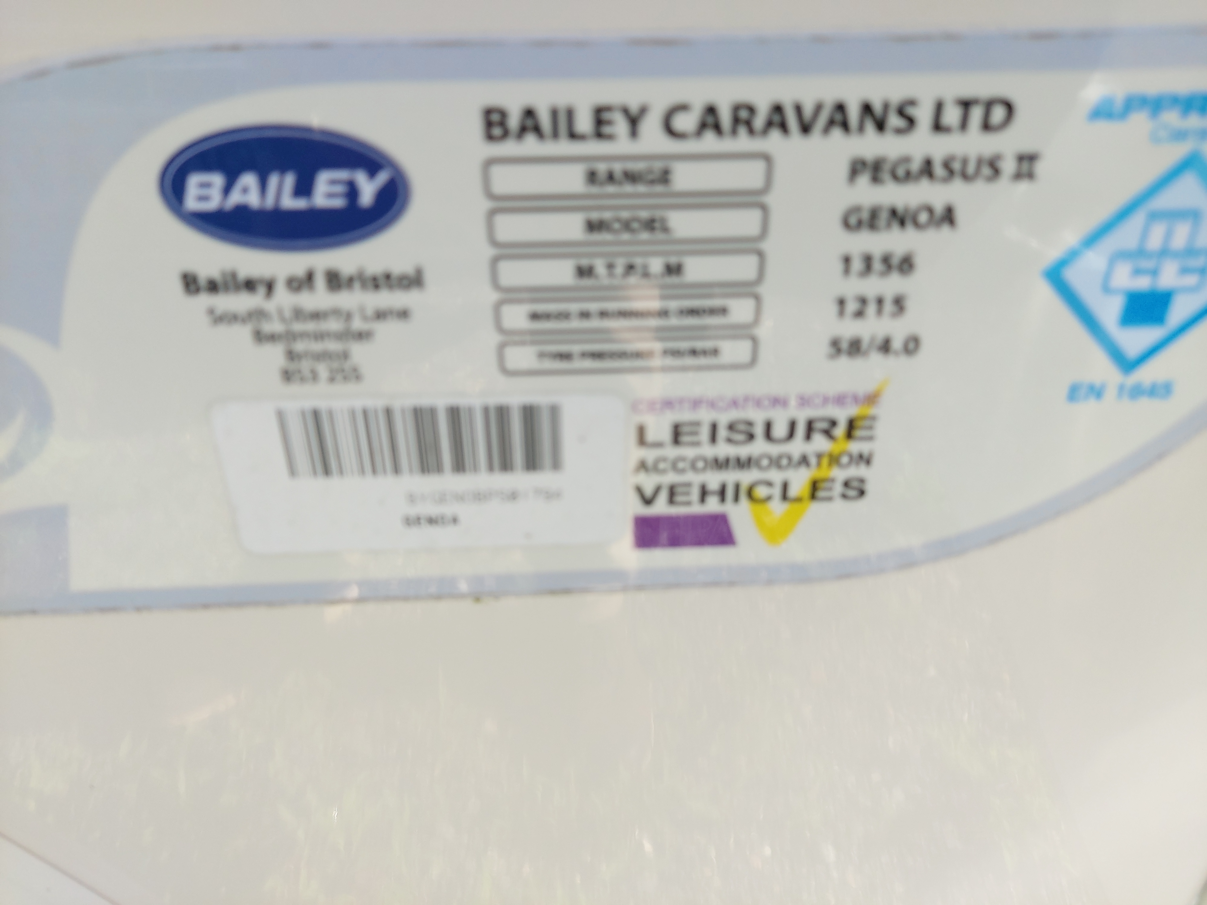 2011 Bailey Pegasus Genoa 2 Berth End Washroom Caravan