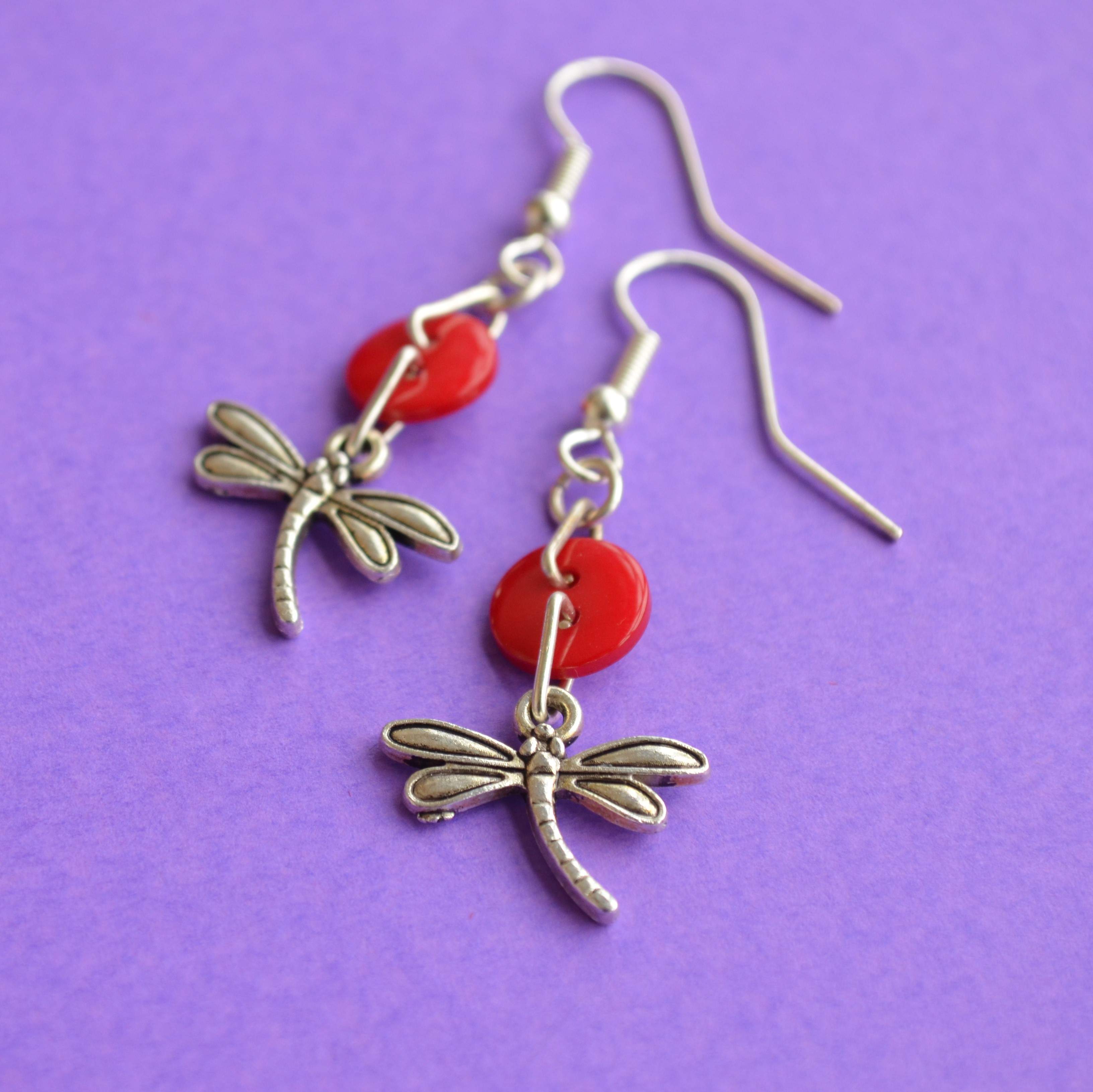 Dragonfly One Button Charm Earrings