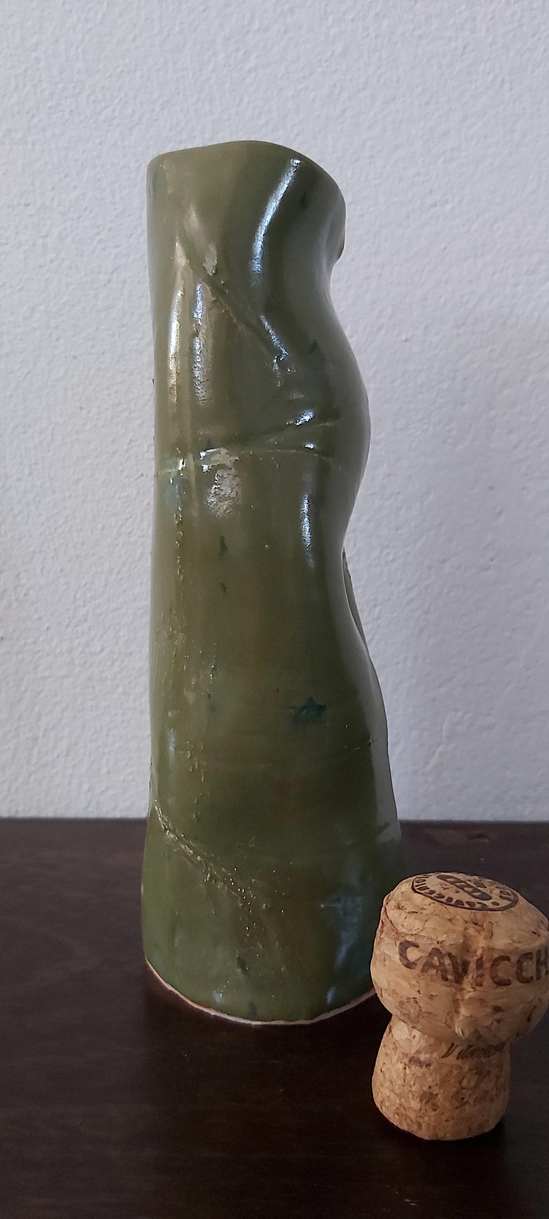 Earthenware green dribble glaze vase