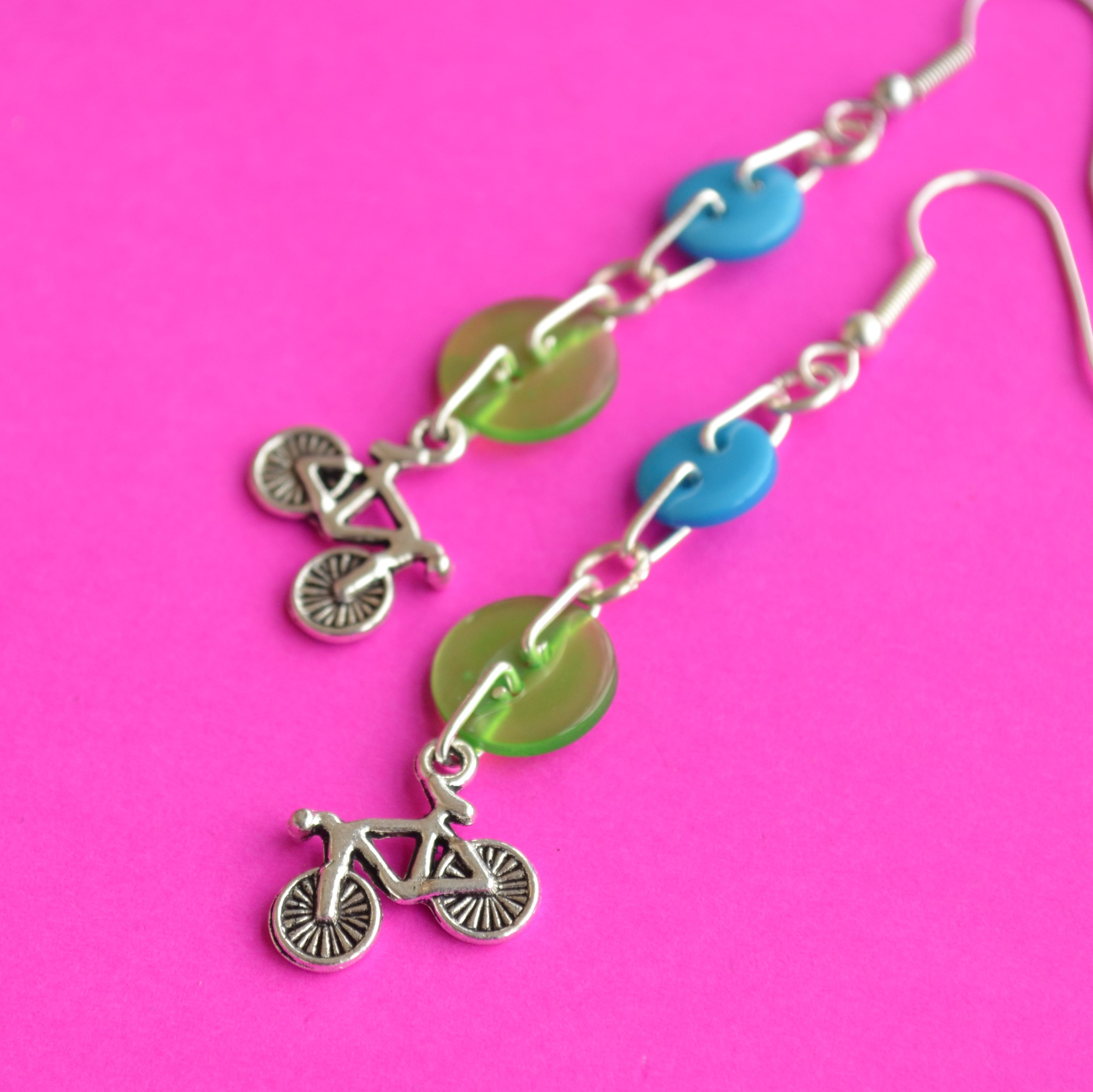 Bicycle Two Button Charm Earrings