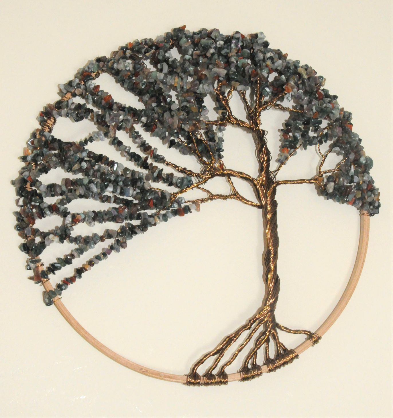 Tree of Life Sculptural 12" frame. Antique Bronze wire and Indian Agate Gemstone Chips