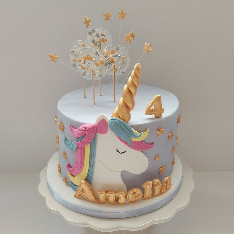 Unicorn themed birthday cake.