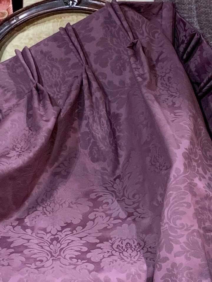 2 Pairs Long Violet Damask Pinch Pleat Interlined Curtains