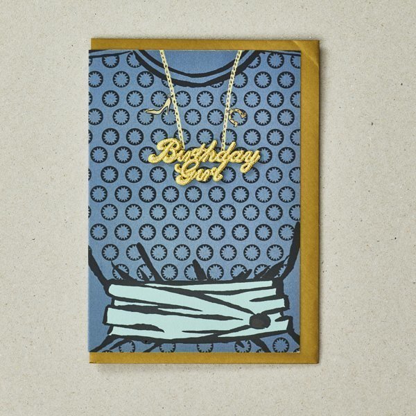 Birthday Girl Card with Blue Spotty Print Dress by Petra Boase
