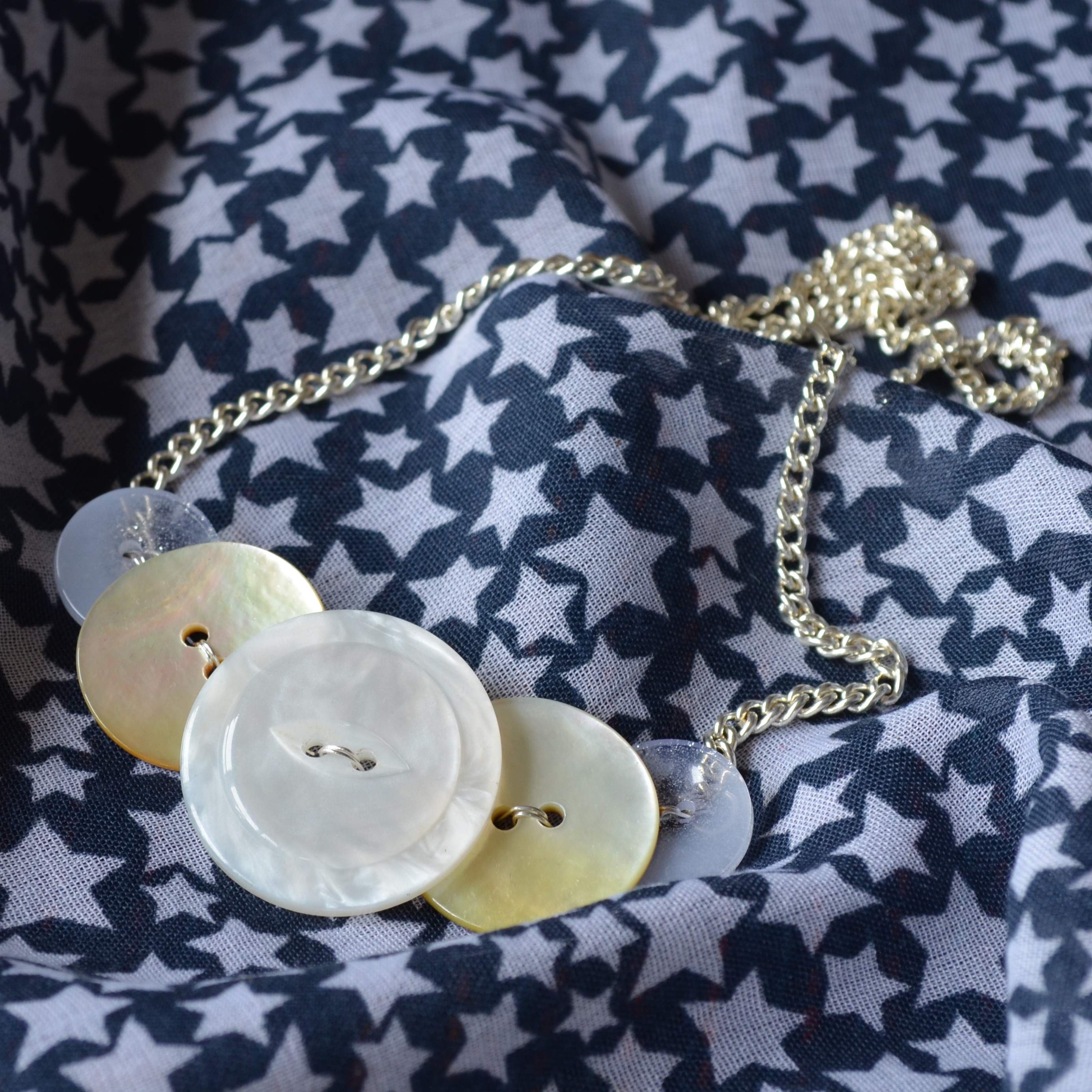 White Five Button Necklace