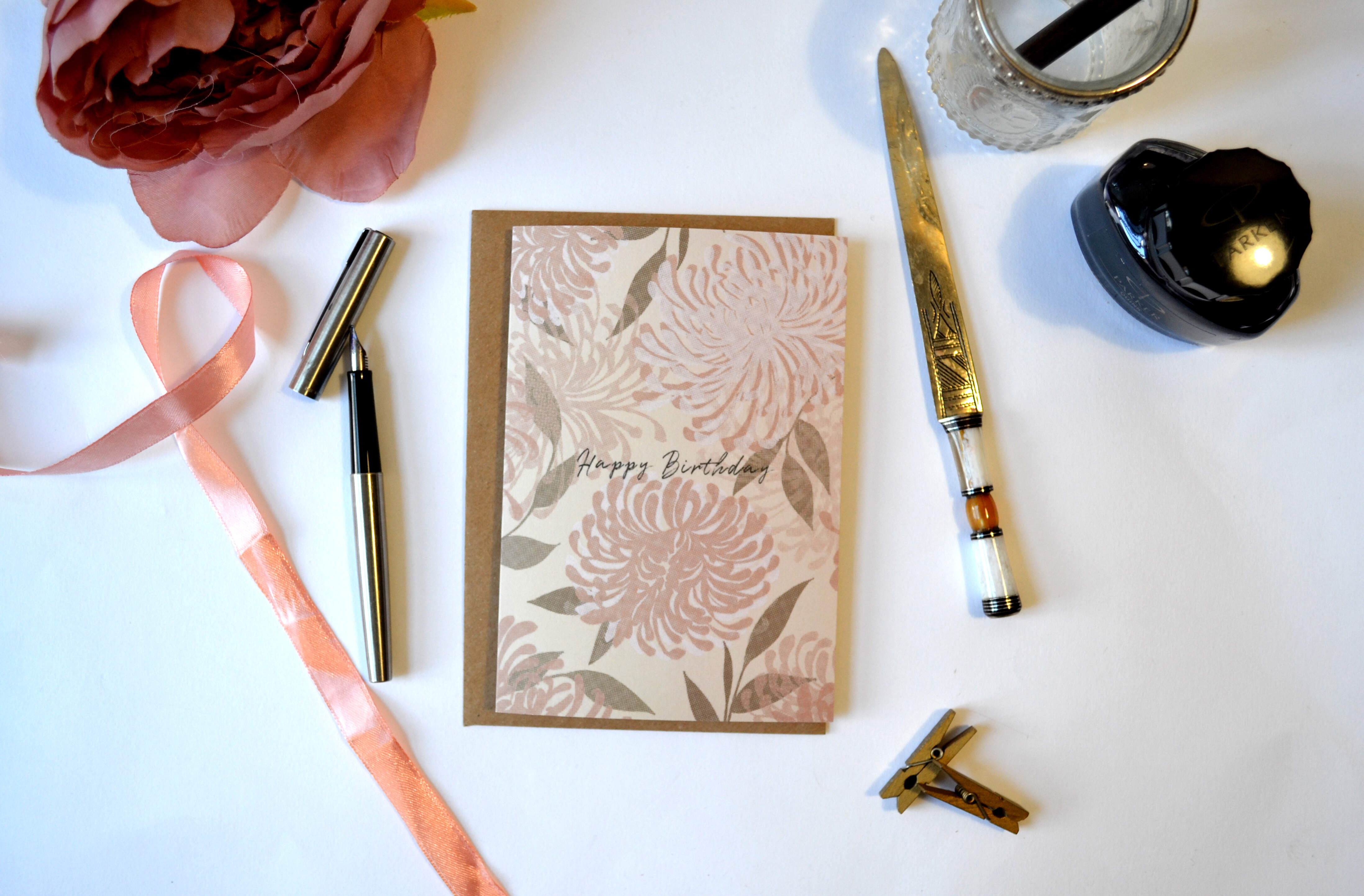 Happy birthday chrysanthemum flower greetings card