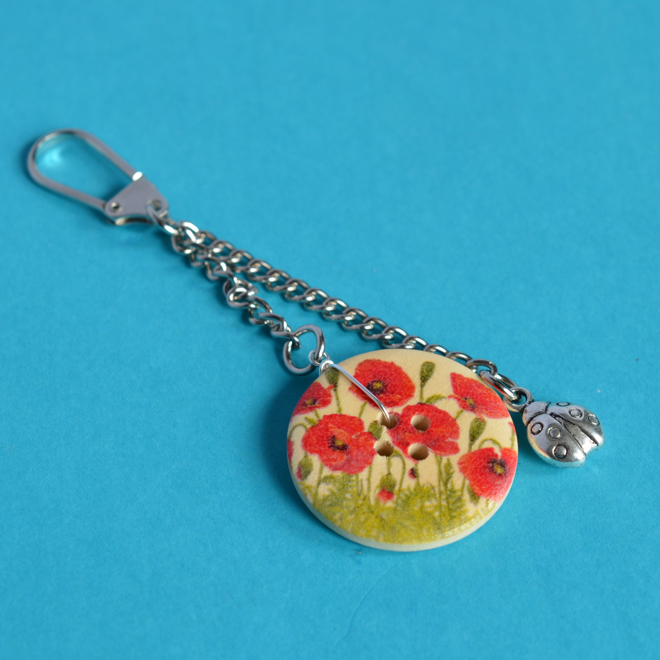 Ladybird Single Button Bag Charm Keyring