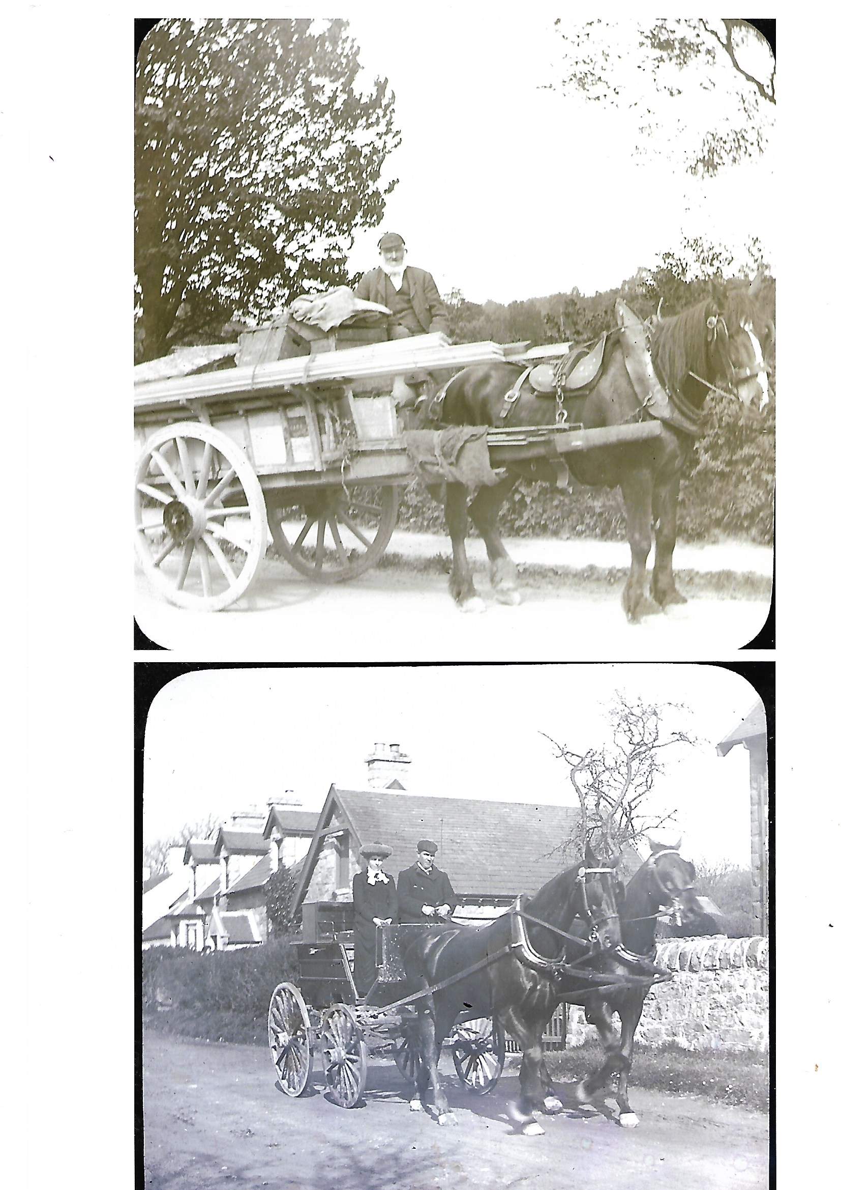 Old photos of people in horse and carriages around the Kirkbean area
