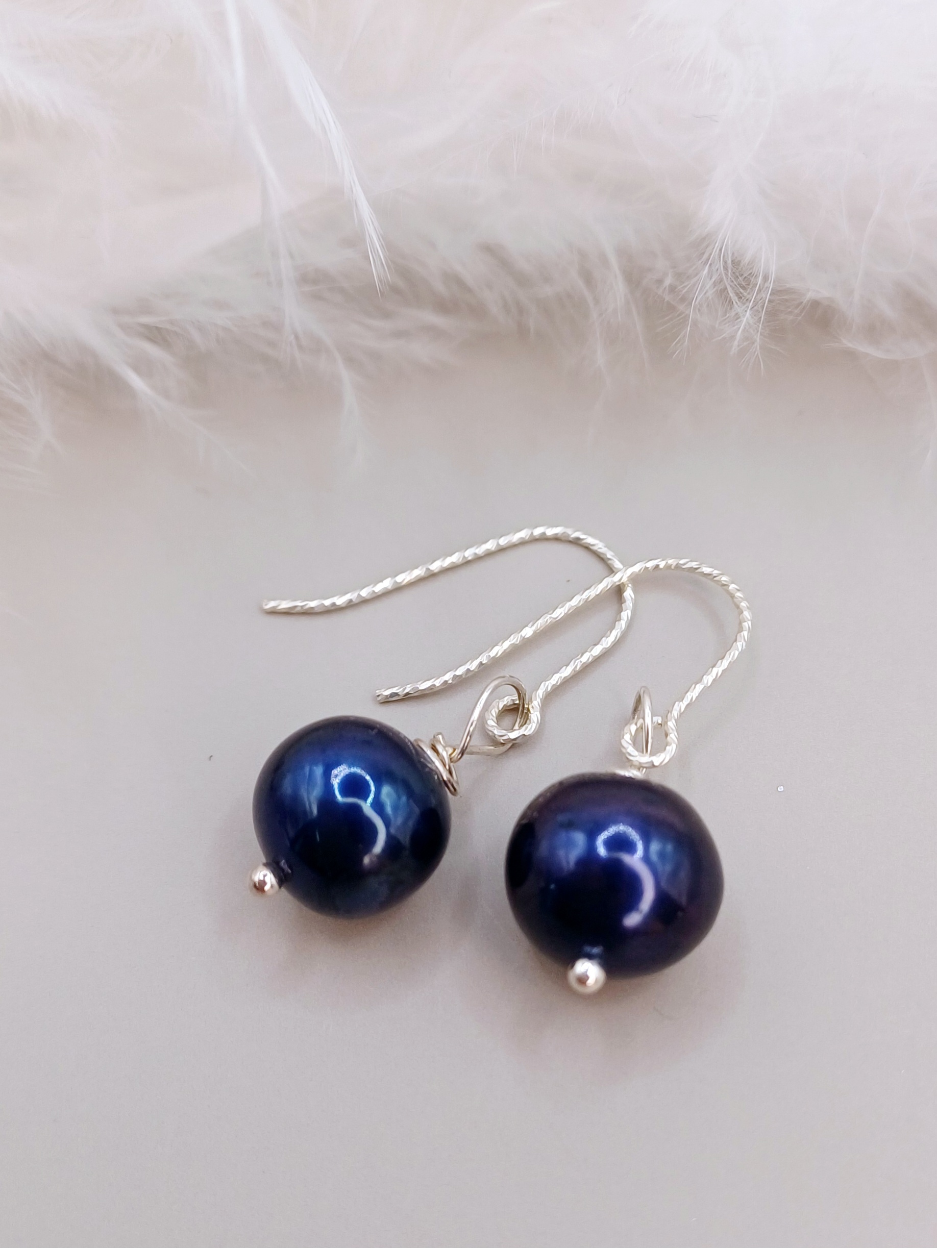 EARRINGS - Sterling Silver Navy Blue Pearl Earrings