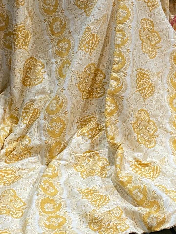 Lovely Yellow/White Linen Pencil Pleat Curtains W173 D240