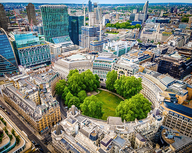 London with Finsbury square in the background