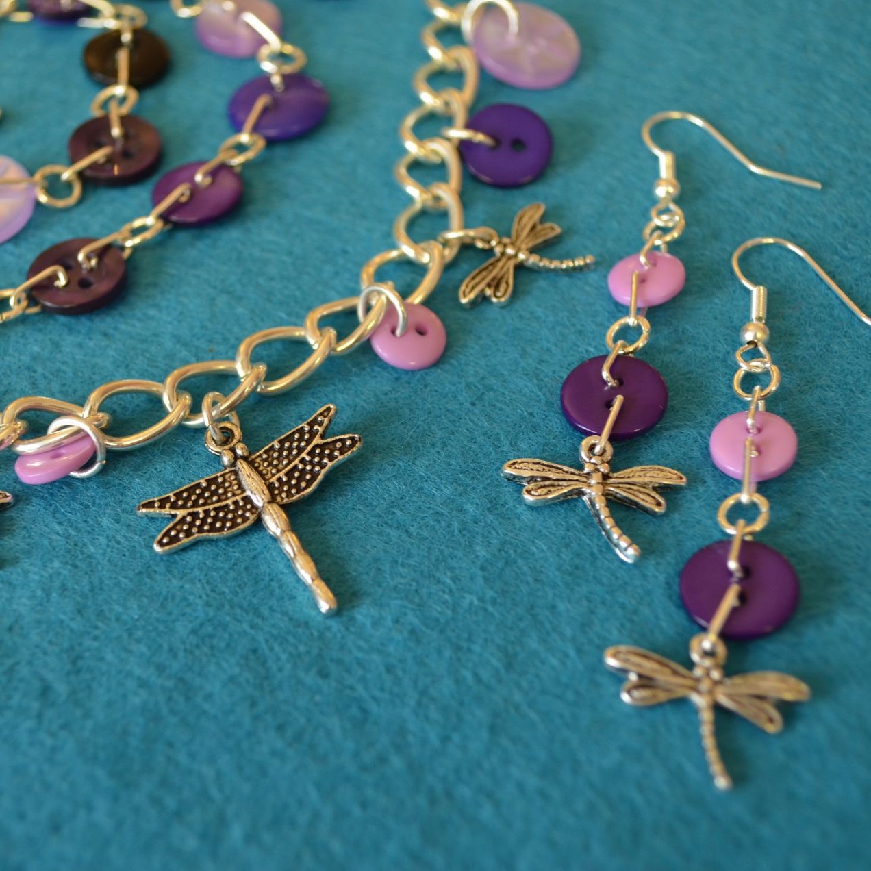 Dragonfly Two Button Charm Earrings