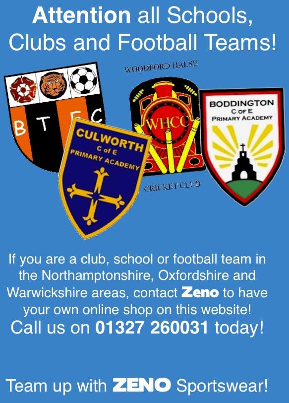 Schools Clubs and Football Teams in Oxfordshire, Northamptonshire and Warwickshire can sell their kit and uniforms by having their own page on the Zeno website