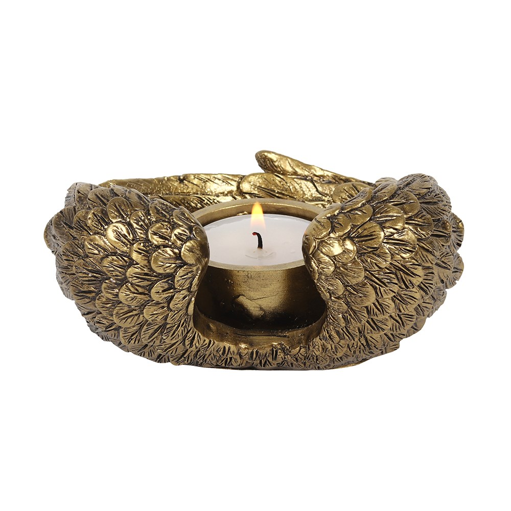ANTIQUE GOLD ANGEL WING TEALIGHT CANDLE HOLDER