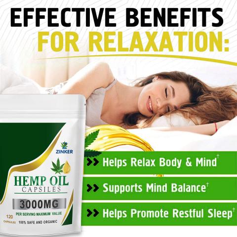 120X Natural Hemp Seed Oil 3000mg Pain Stress Relief Capsules Omega 3, 6 & 9