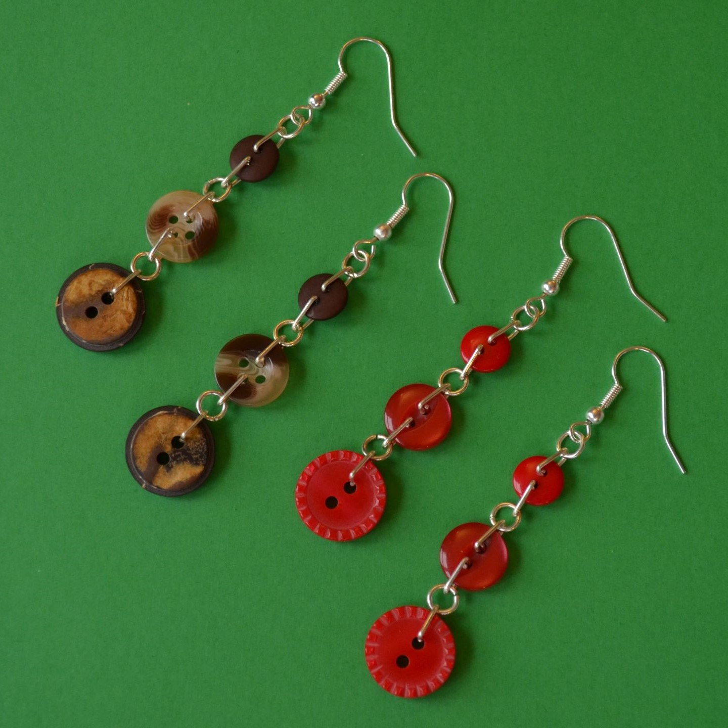 Red Button Chain Drop Earrings