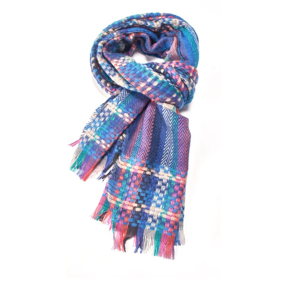 Tartan Check Cosy Scarf in Teal Blue