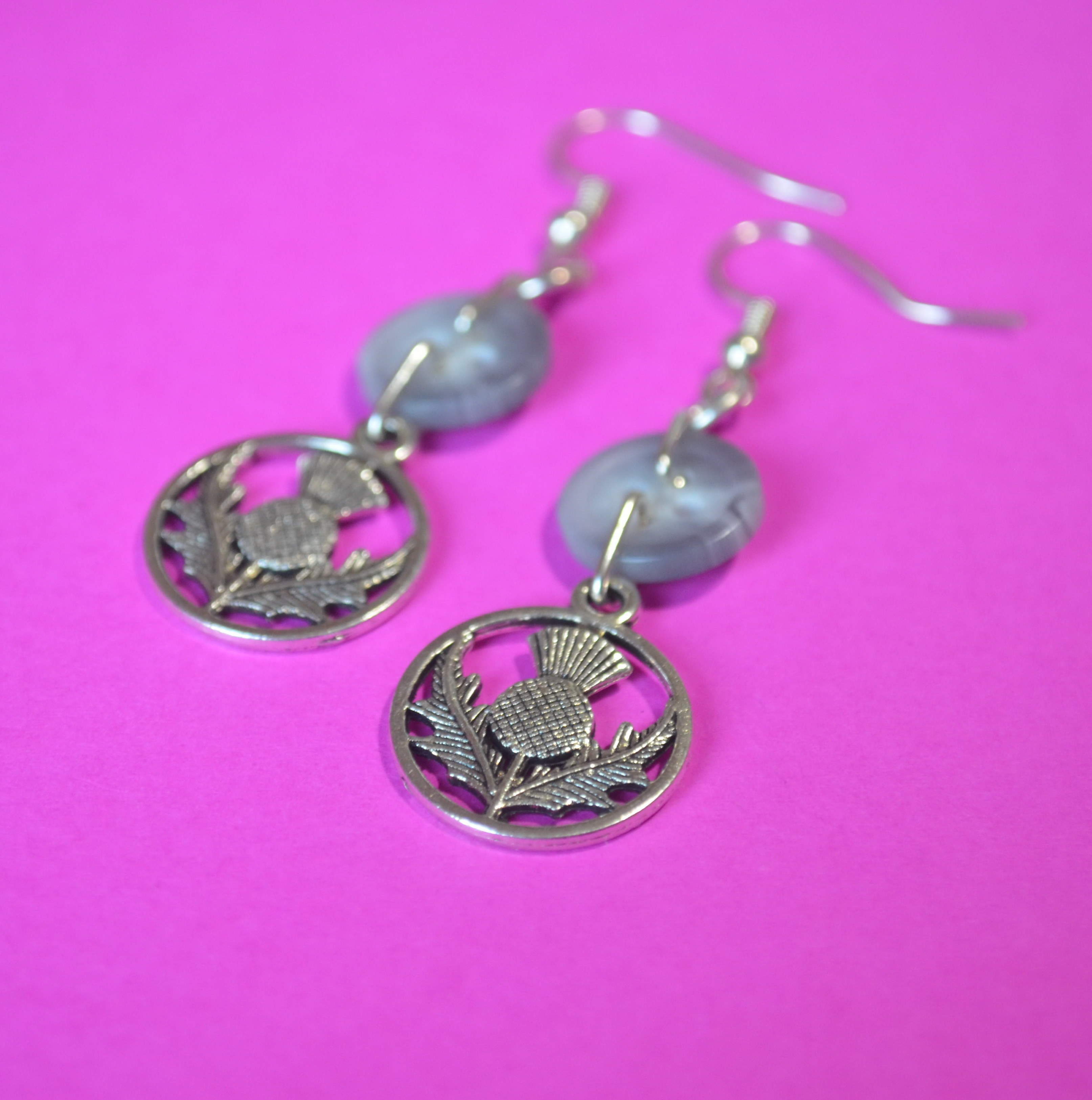 Thistle One Button Charm Earrings